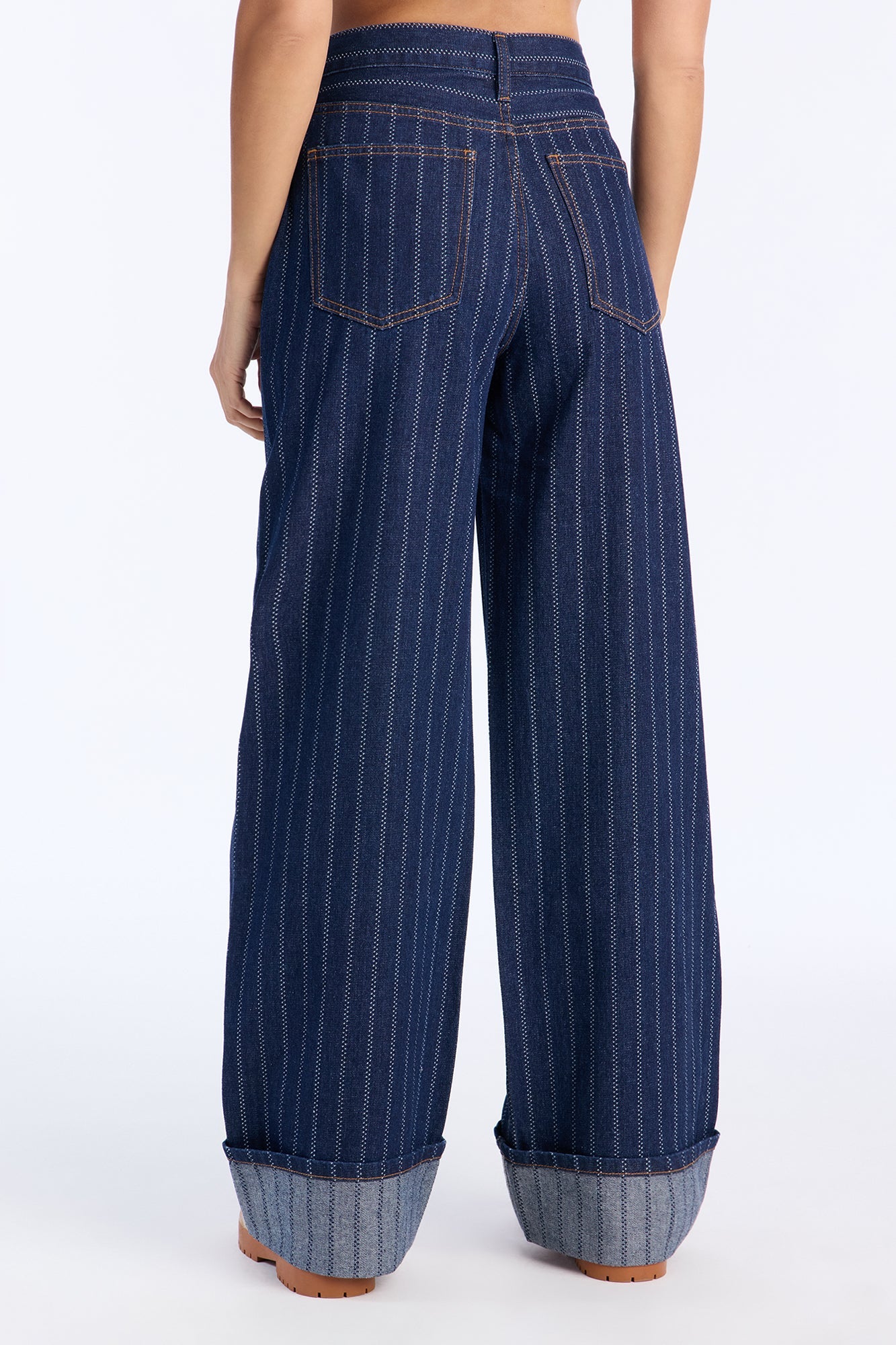 Carnaby Street Cuffed Wide Leg Jeans - Dark Wash