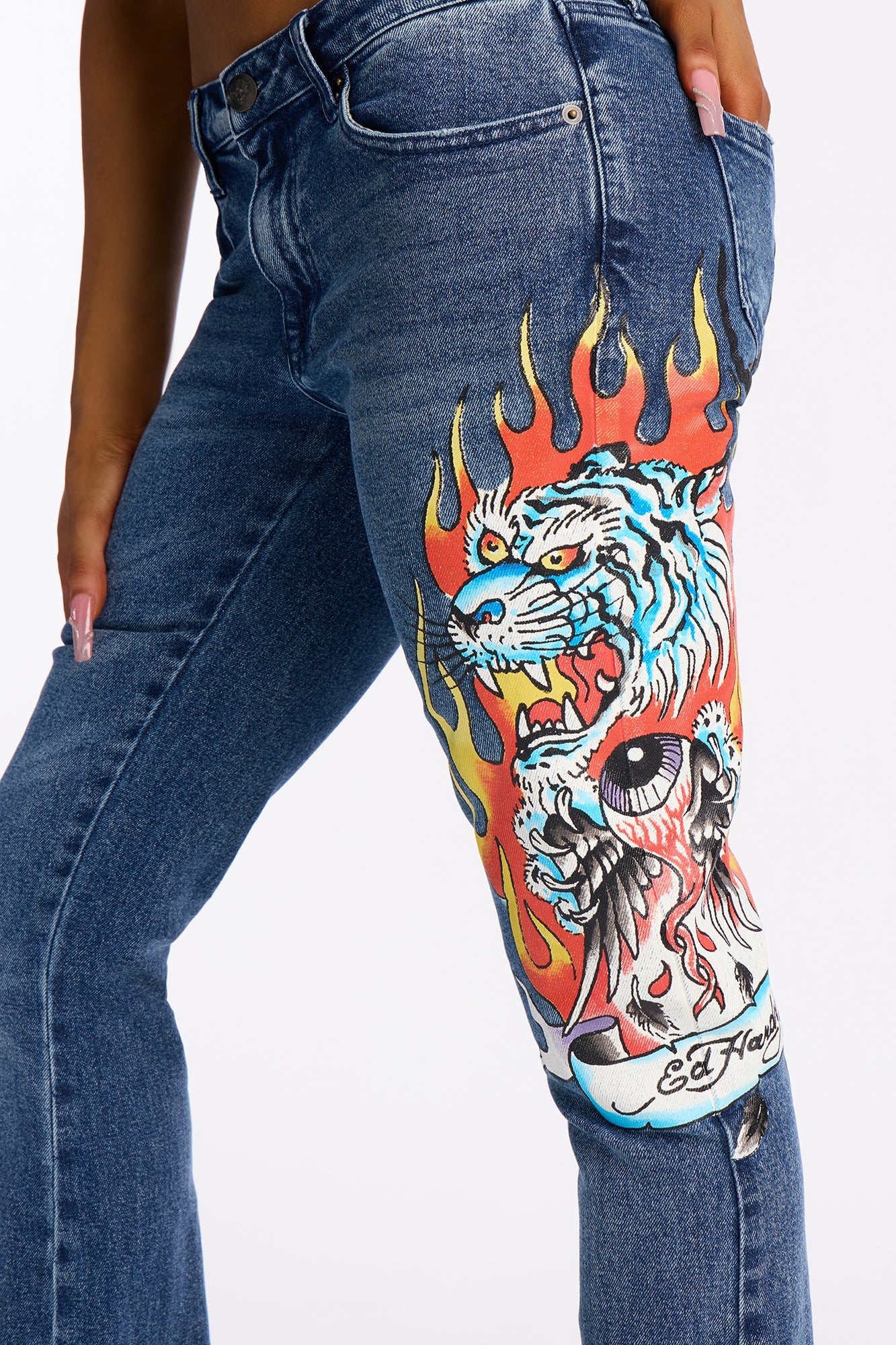 Ed Hardy Tiger Flame Bootcut Jeans - Vintage Wash