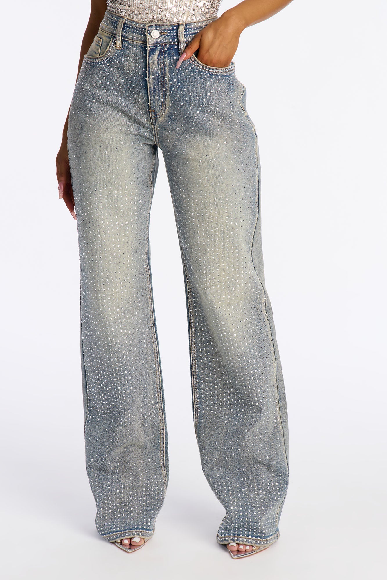 Tall Chasing A Dream Embellished Stretch Straight Leg Jeans - Vintage Wash