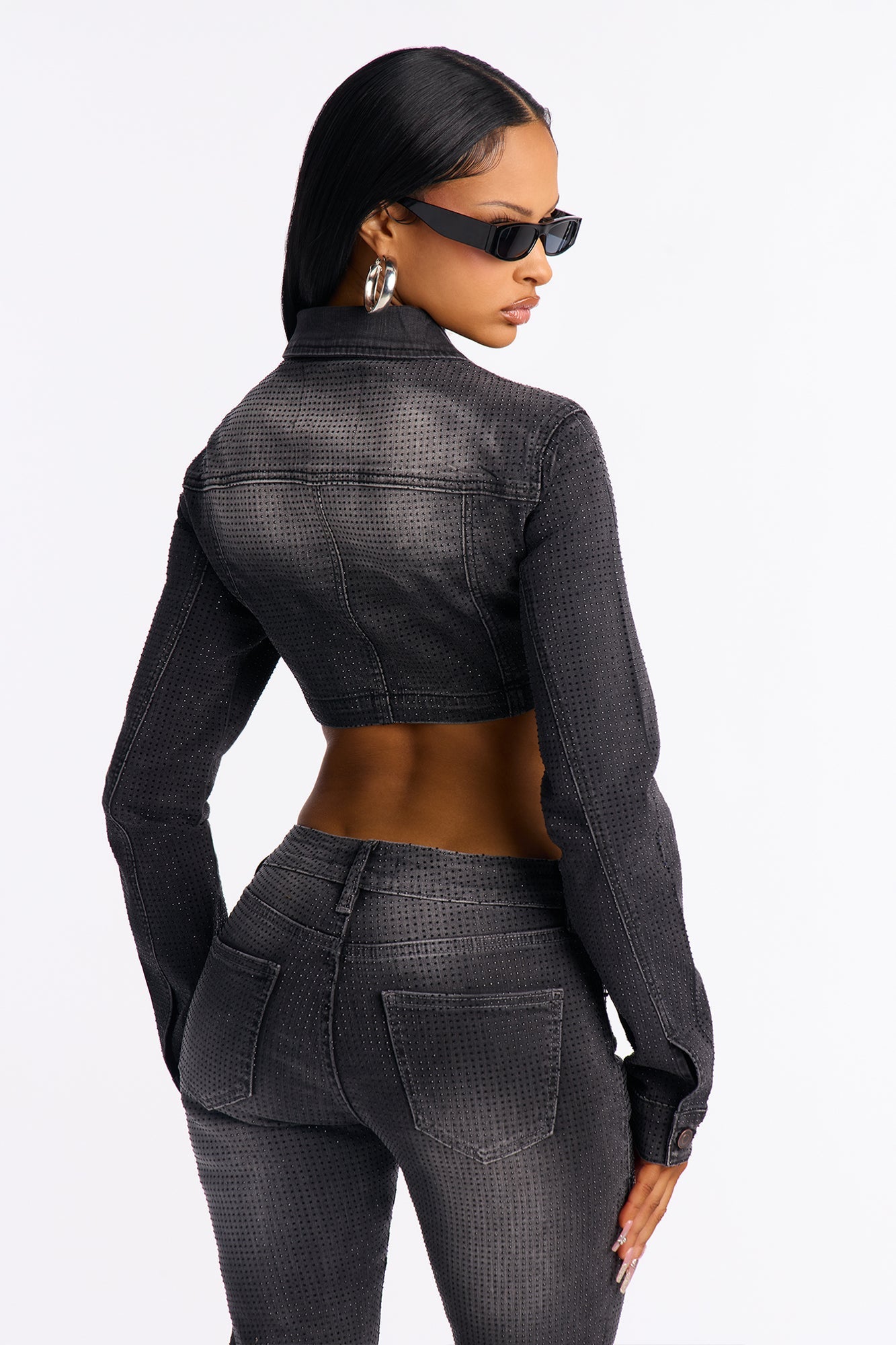 Ritzy & Glitzy Embellished Denim Bolero Jacket - Black Wash