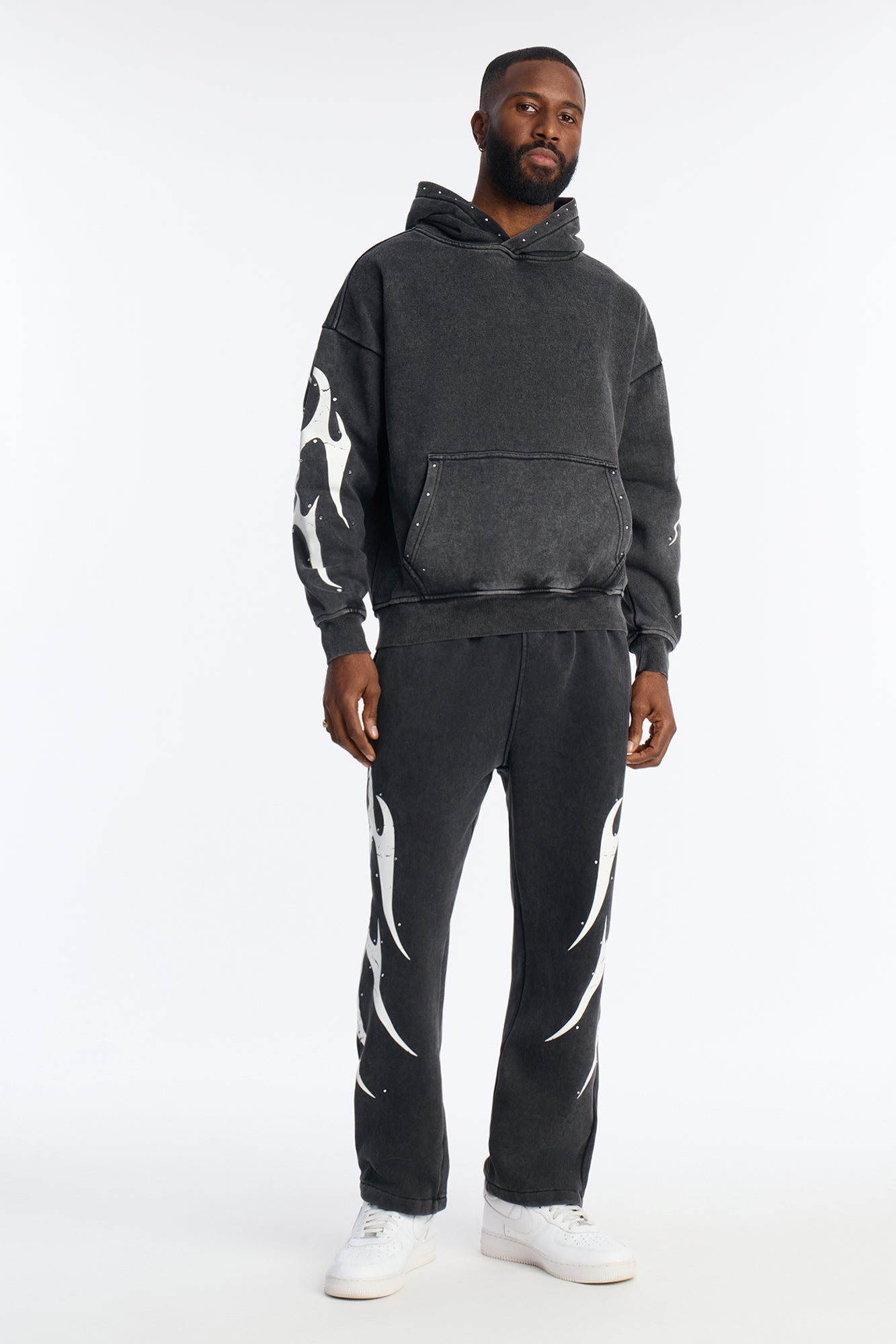 La Flames Rhinestones Oversized Hoodie - Black
