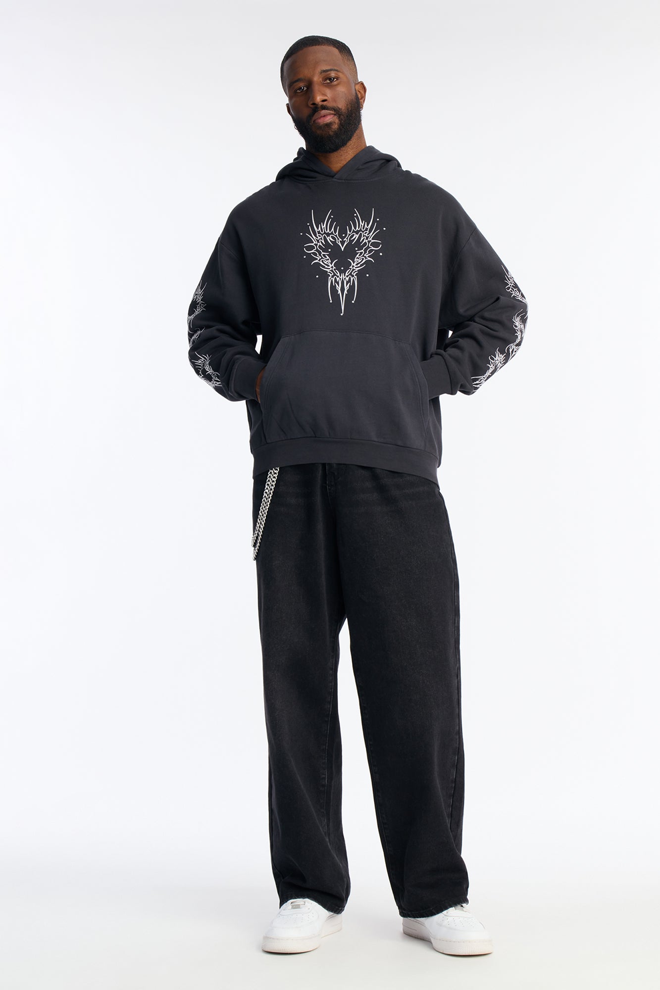 Tribal Hearts Rhinestone Hoodie - Black