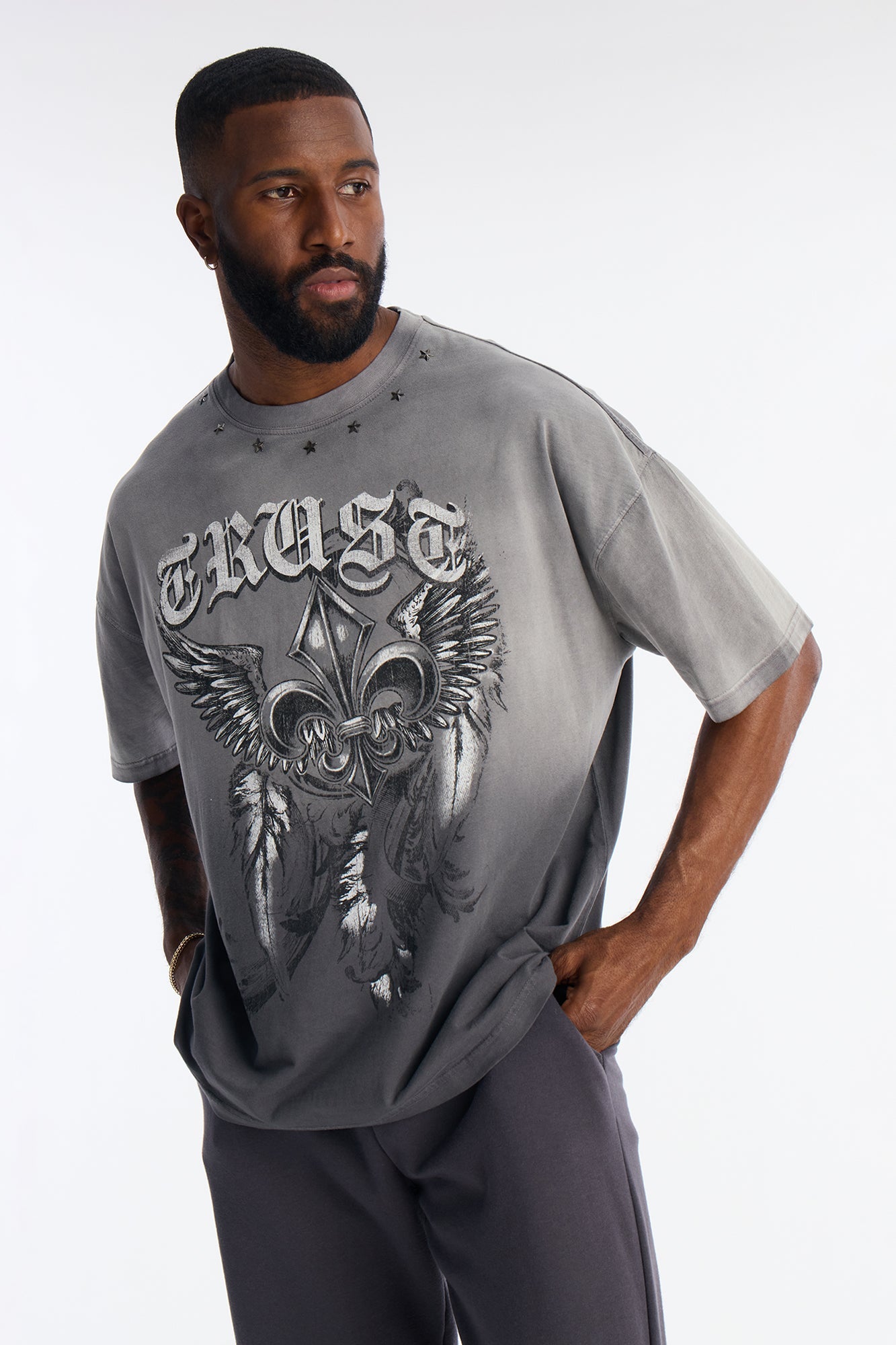 Big Trust Studded Wash Short Sleeve Tee - Black Wash