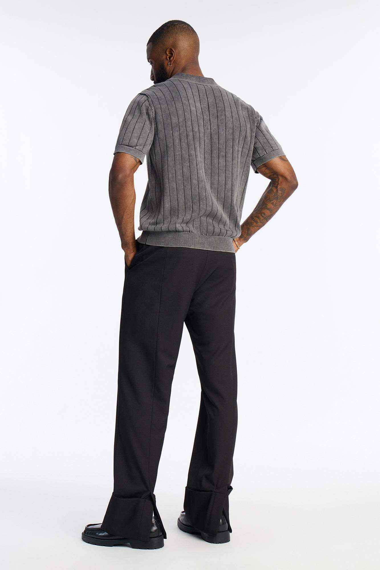 Straight Exaggerated Slit Cuff Trouser - Black