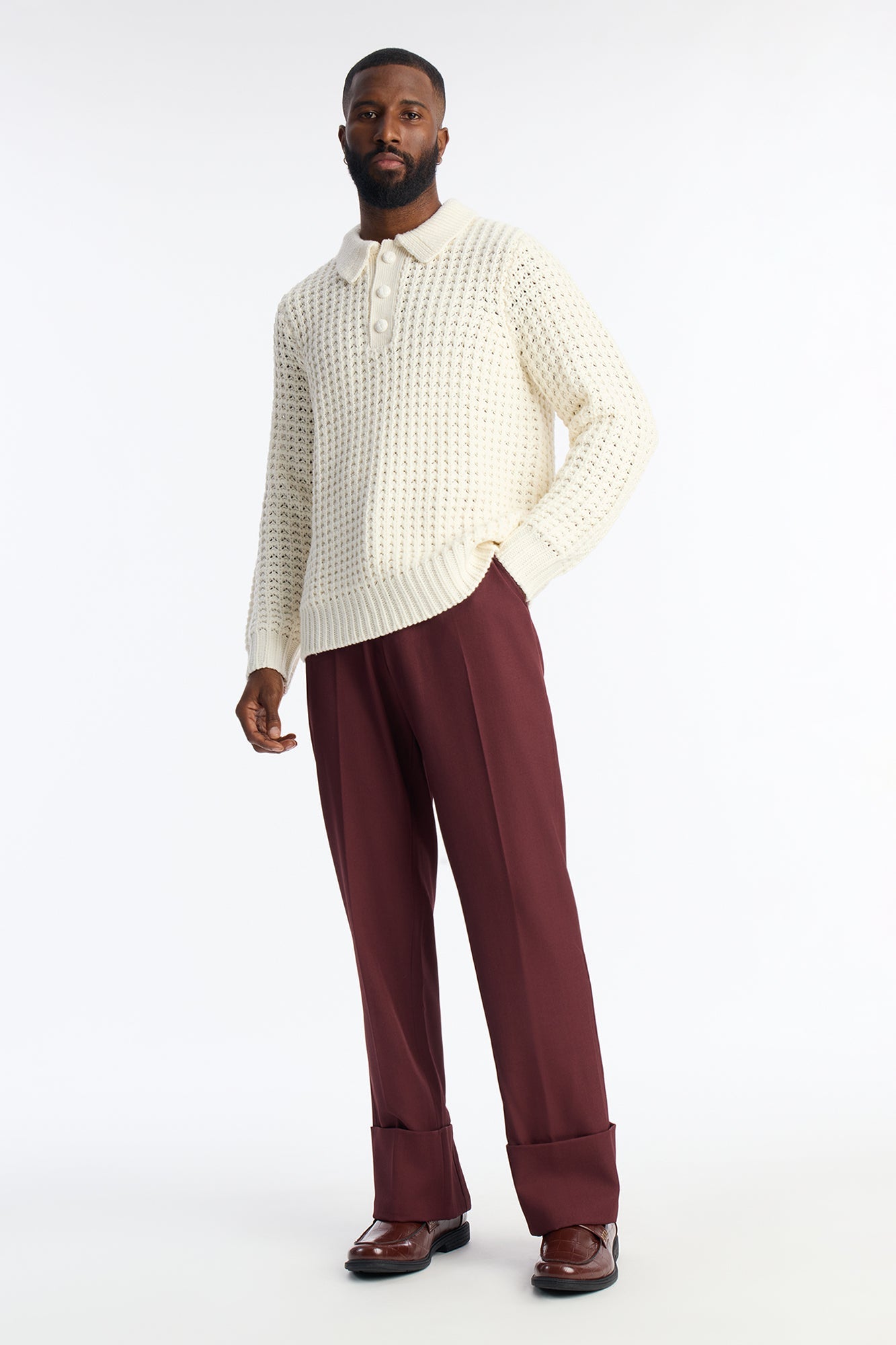 Straight Exaggerated Slit Cuff Trouser - Burgundy