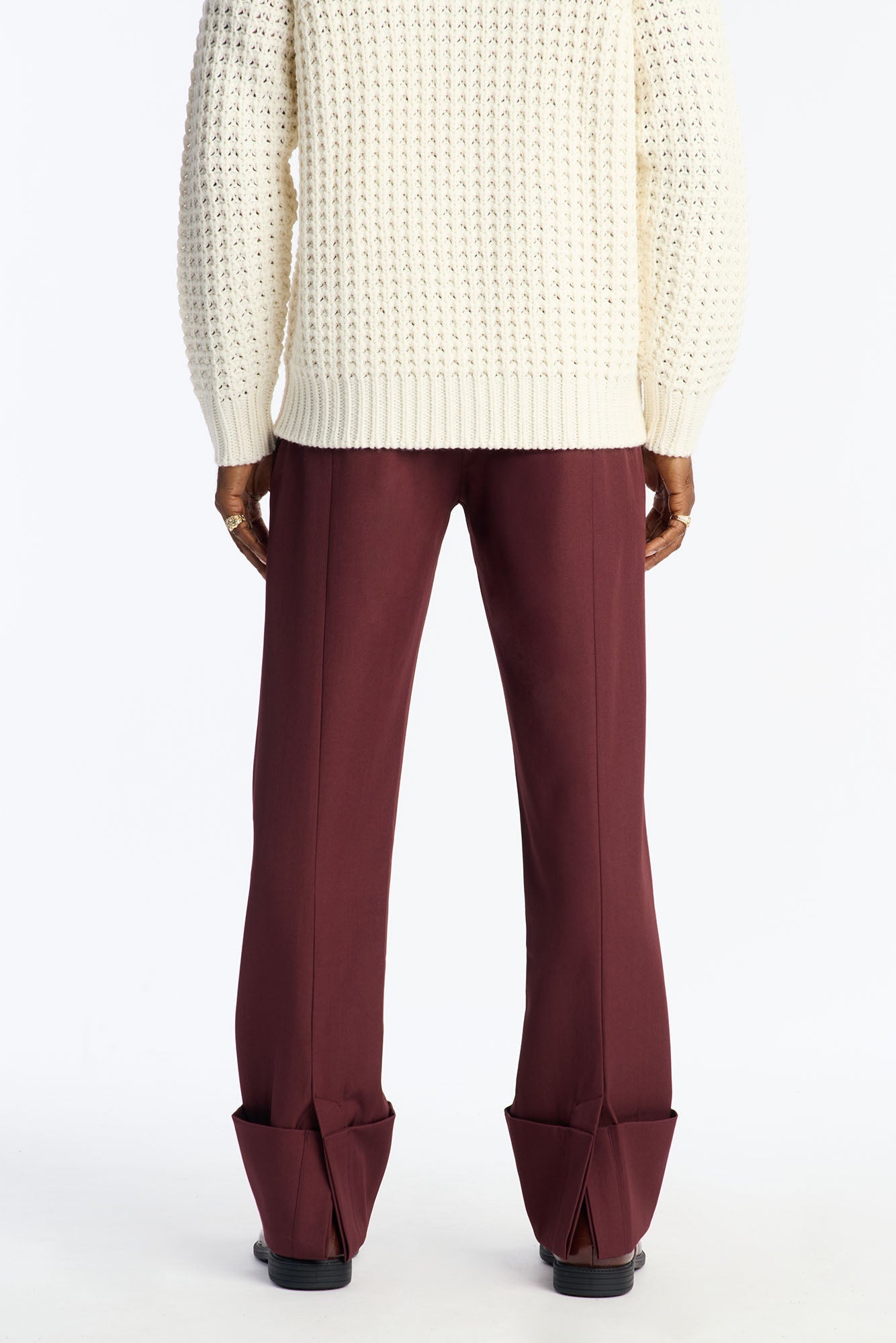 Straight Exaggerated Slit Cuff Trouser - Burgundy