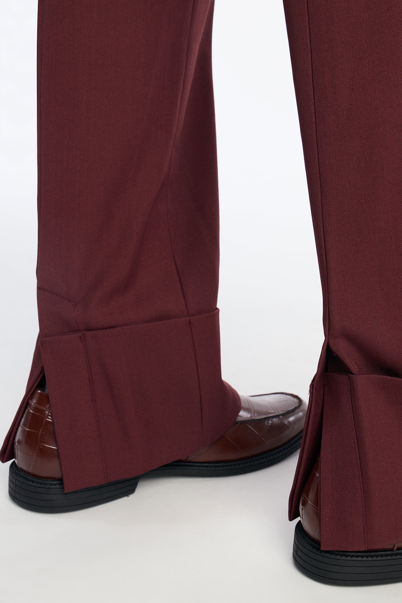 Straight Exaggerated Slit Cuff Trouser - Burgundy