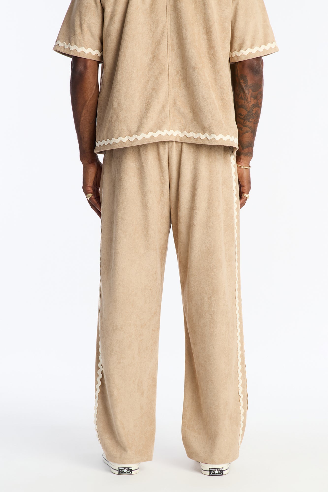 Baggy Stone Wash Story Contrast Suede Pant - Stone