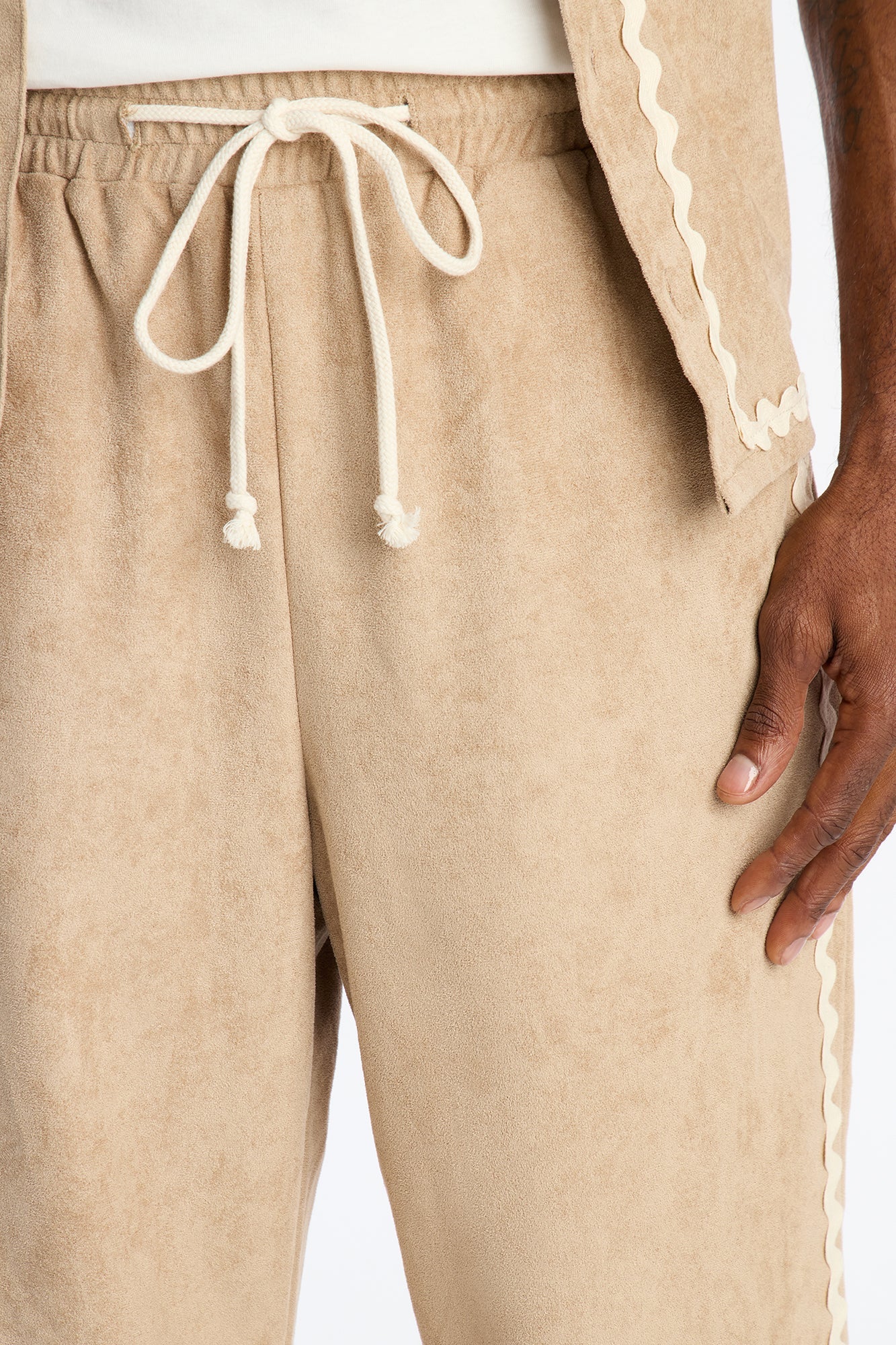 Baggy Stone Wash Story Contrast Suede Pant - Stone
