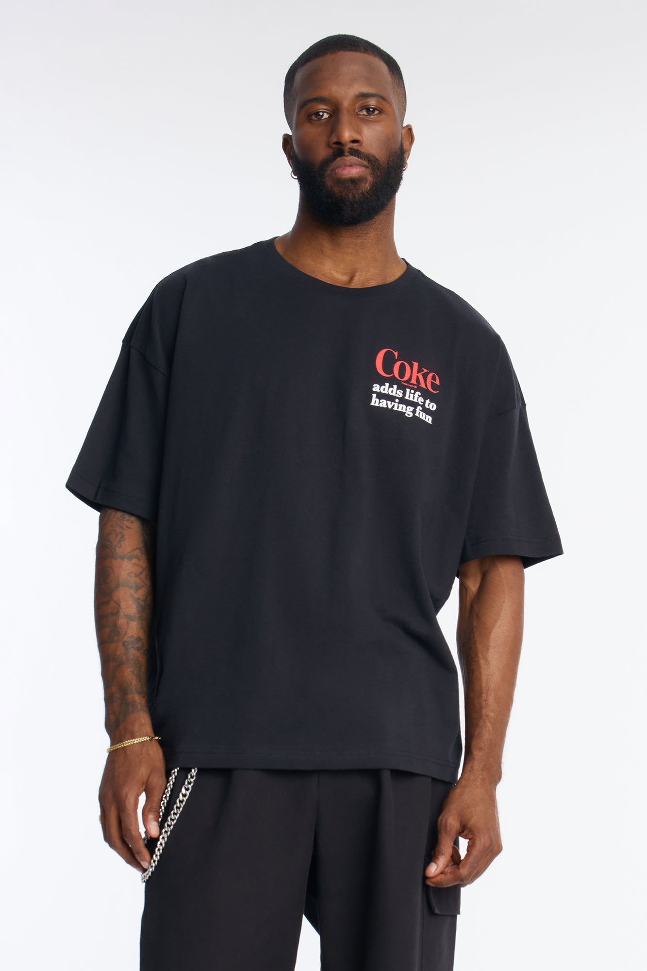 Coke Adds Life To Having Fun Oversized Short Sleeve Tee - Black