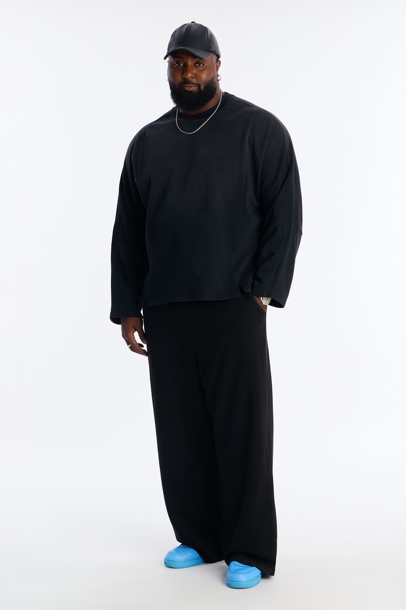 Wash Paneled Crew Neck Sweatshirt - Black Wash