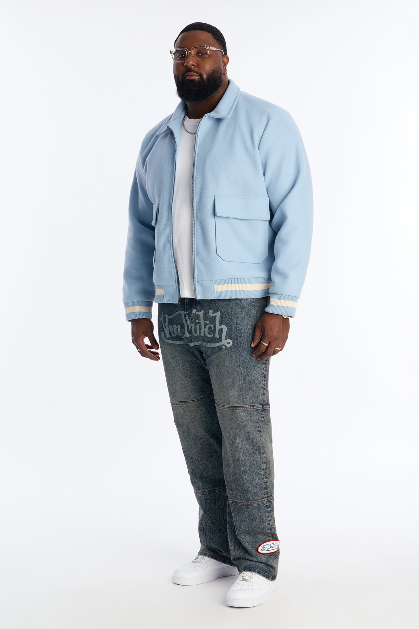 Retro Rib Wool Varsity Jacket - Light Blue