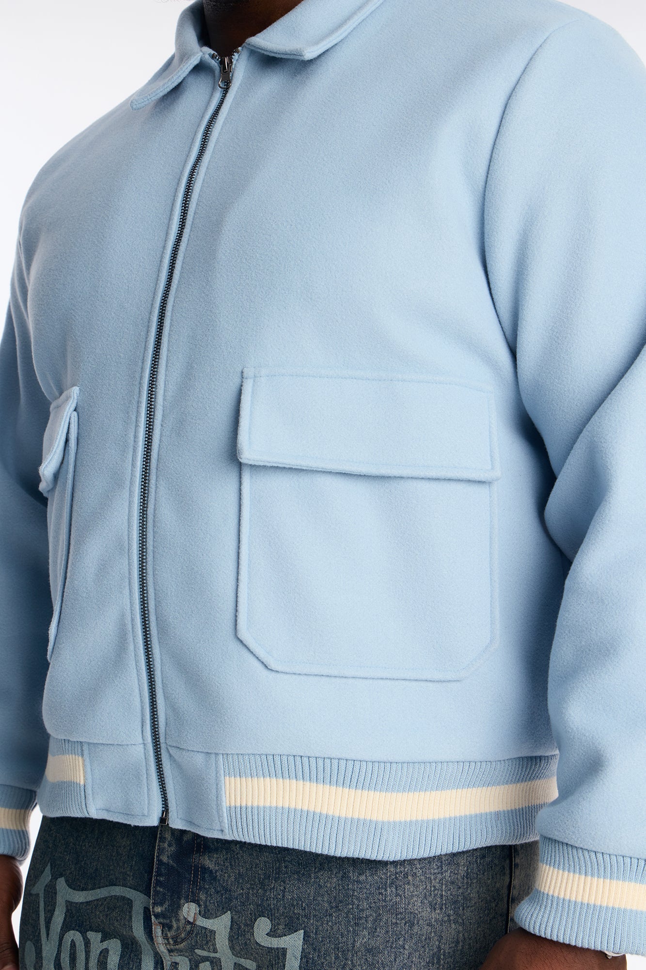 Retro Rib Wool Varsity Jacket - Light Blue