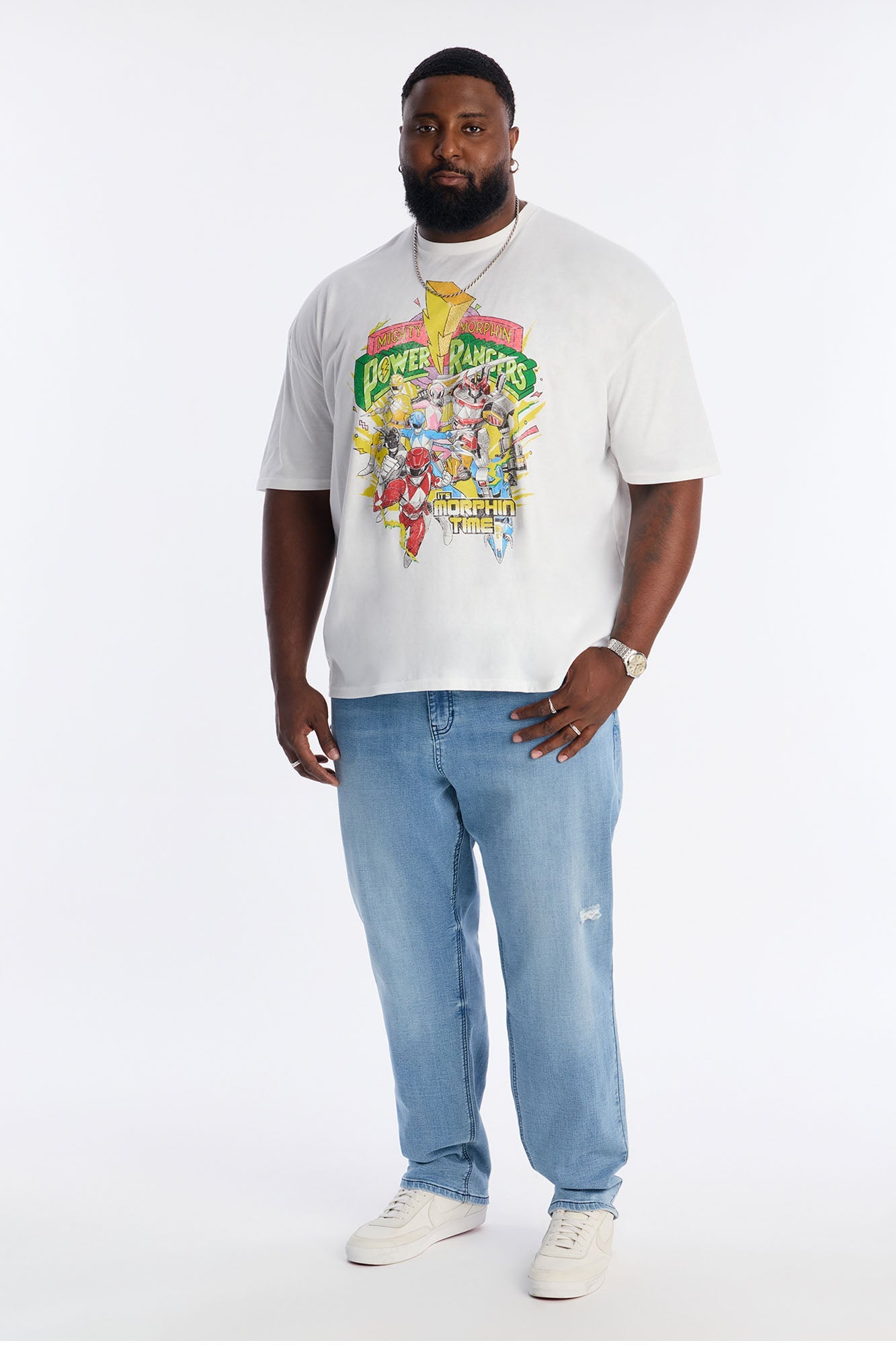 Mighty Morphin Power Rangers Boxy Short Sleeve Tee - White