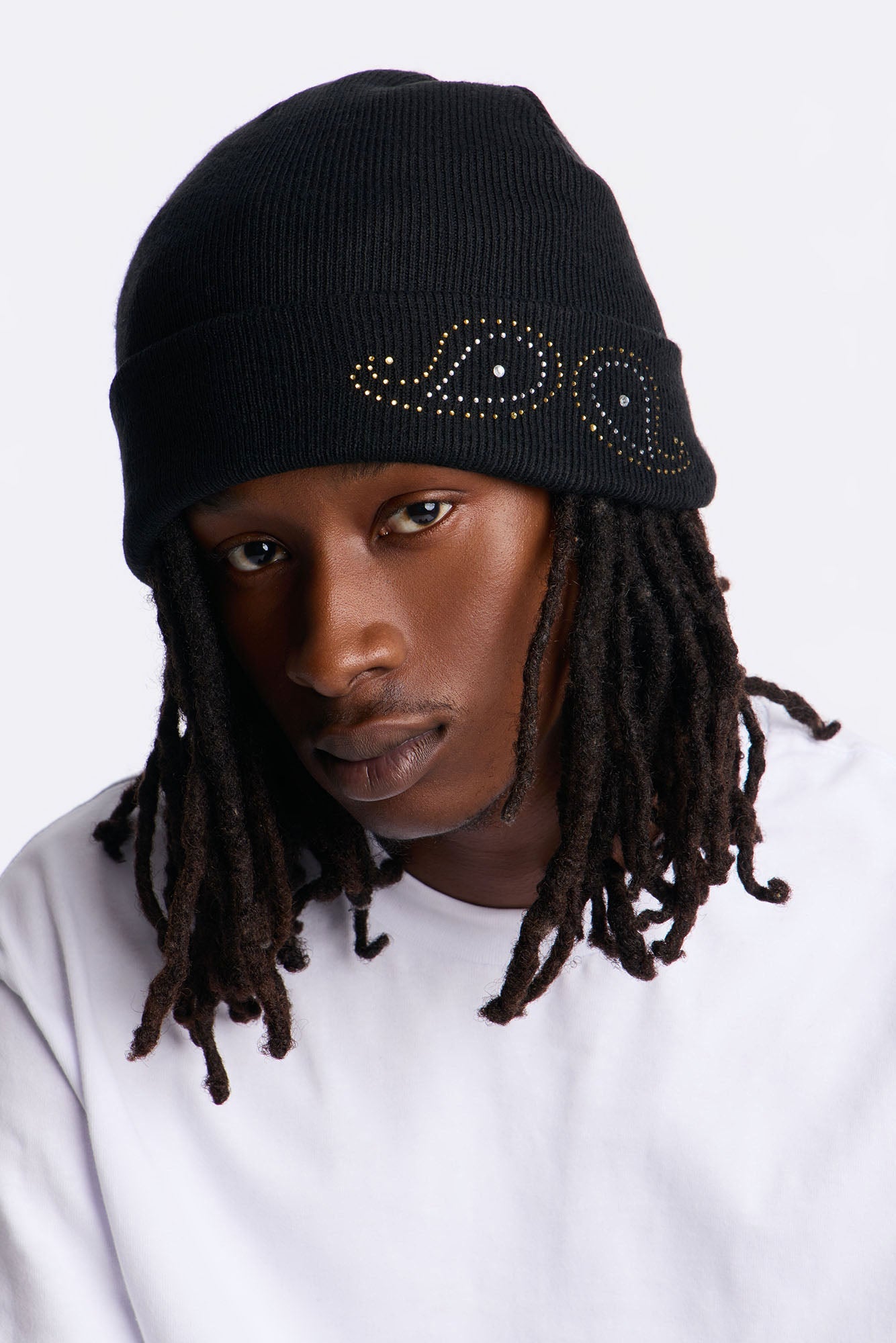 Riveted Paisley Fold Over Cuff Beanie - Black