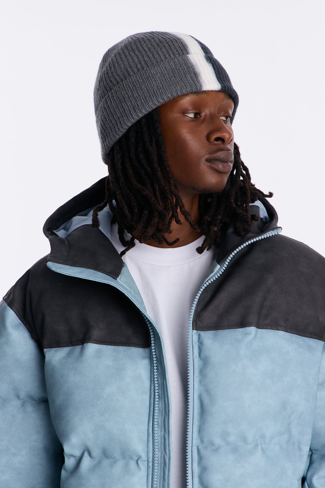 Color Block Rib Knit Fold Over Cuff Beanie - Grey/combo