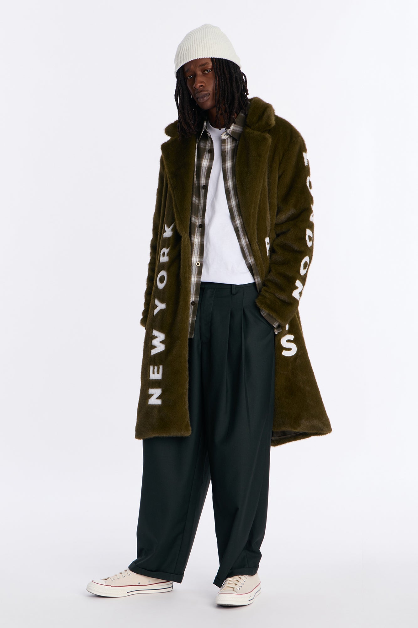 Put Him On The Map Faux Fur Coat - Olive
