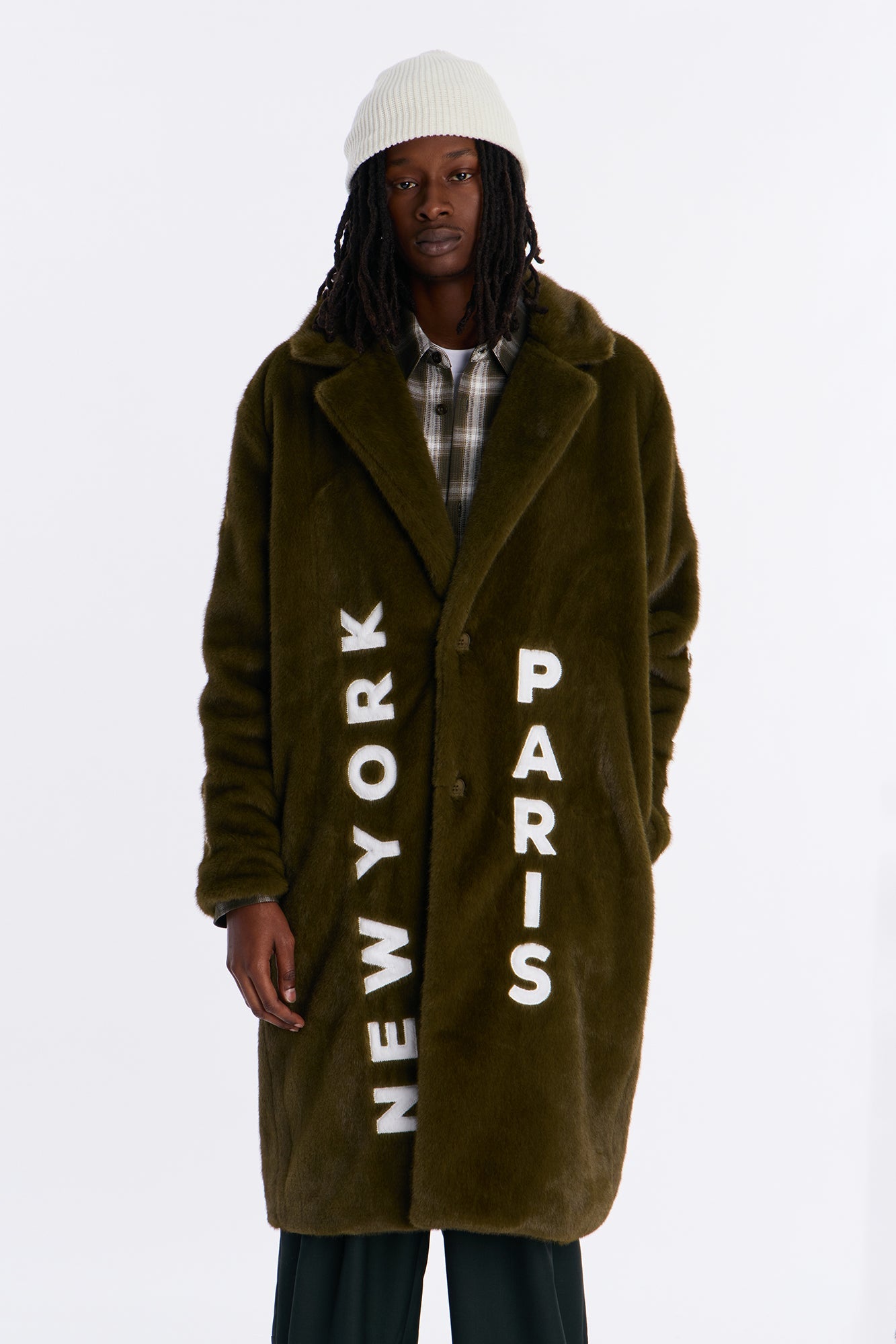 Put Him On The Map Faux Fur Coat - Olive