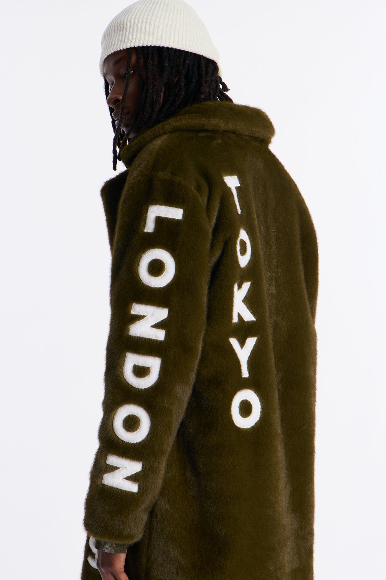 Put Him On The Map Faux Fur Coat - Olive