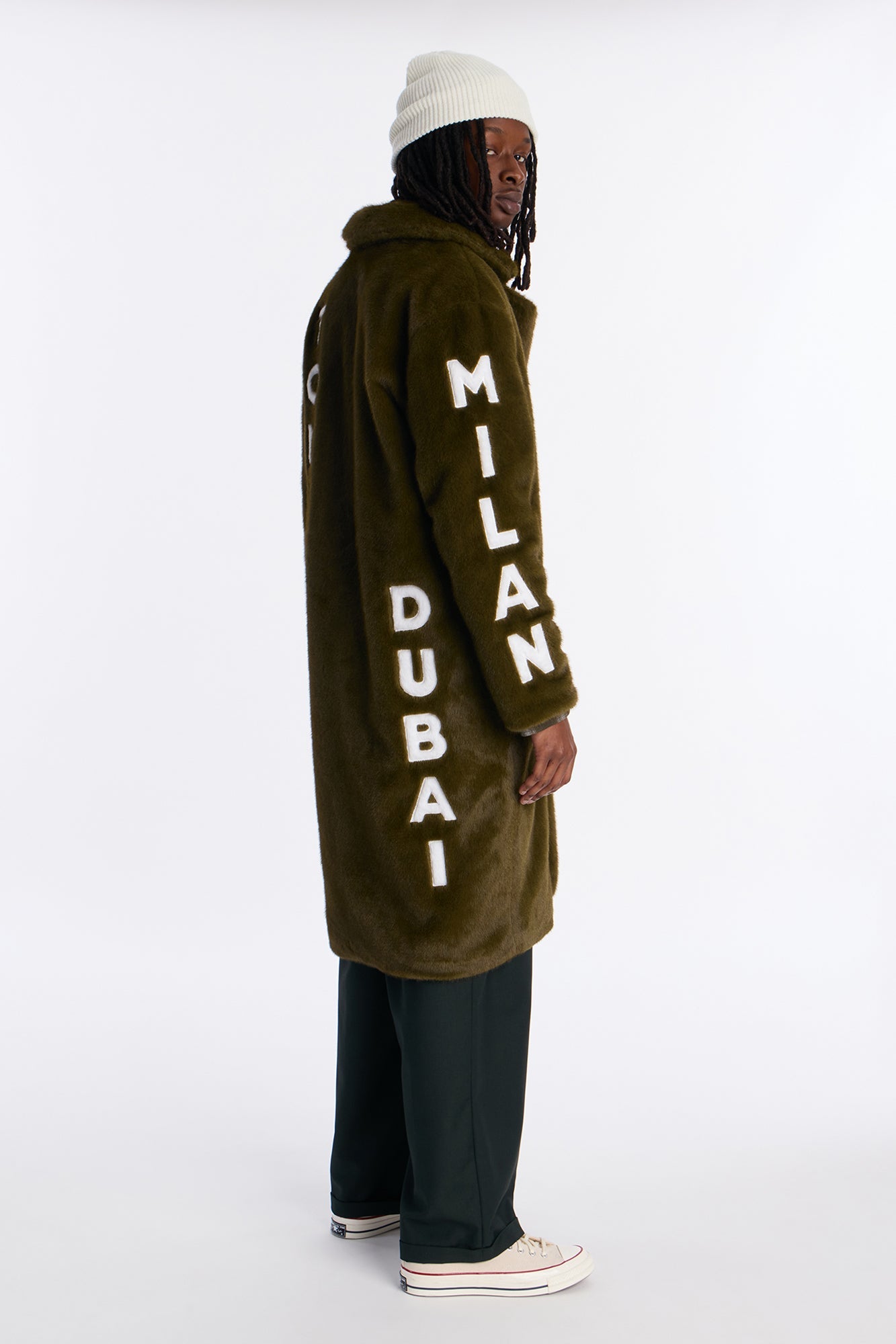 Put Him On The Map Faux Fur Coat - Olive