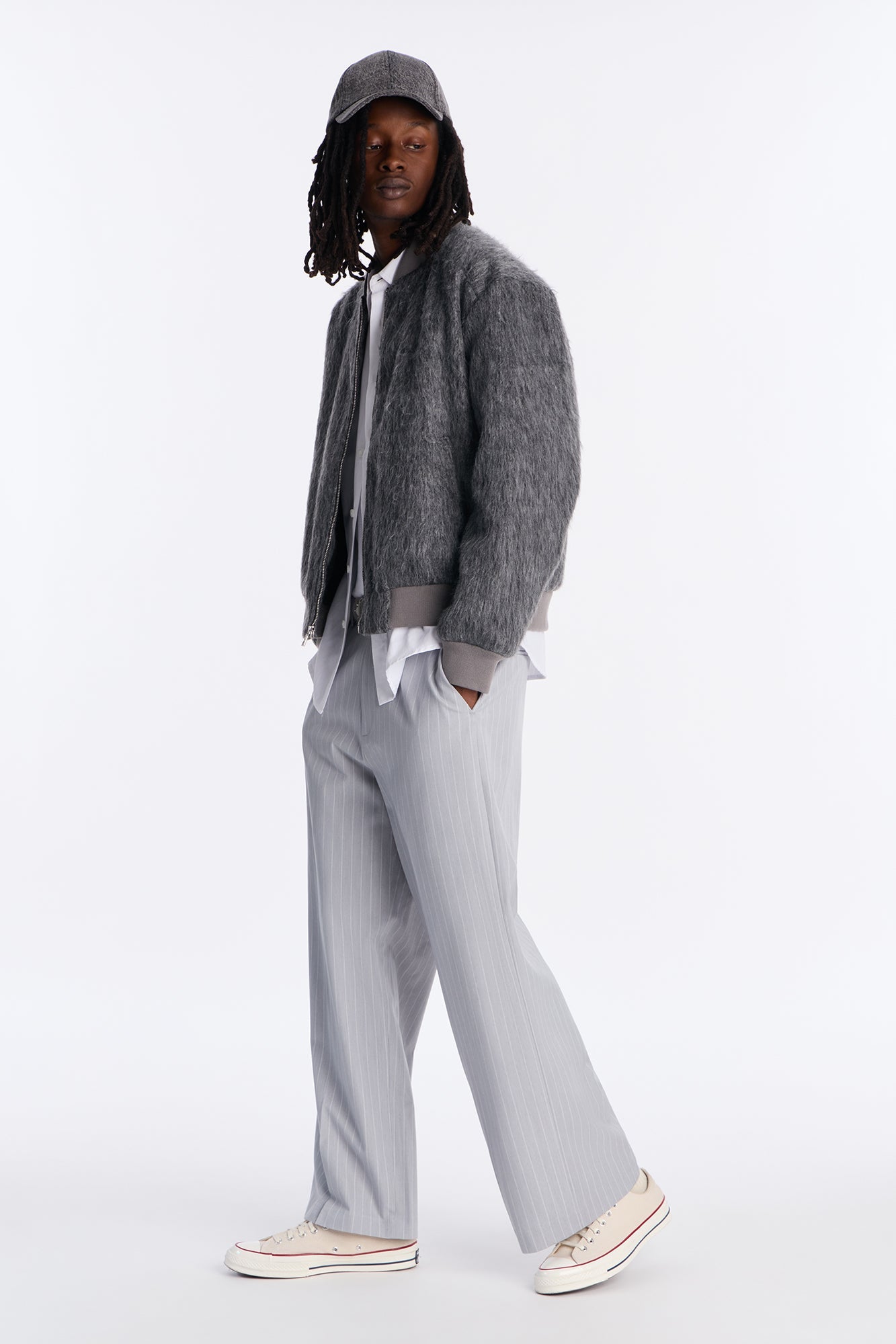 Relaxed Textured Mohair Bomber Jacket - Grey