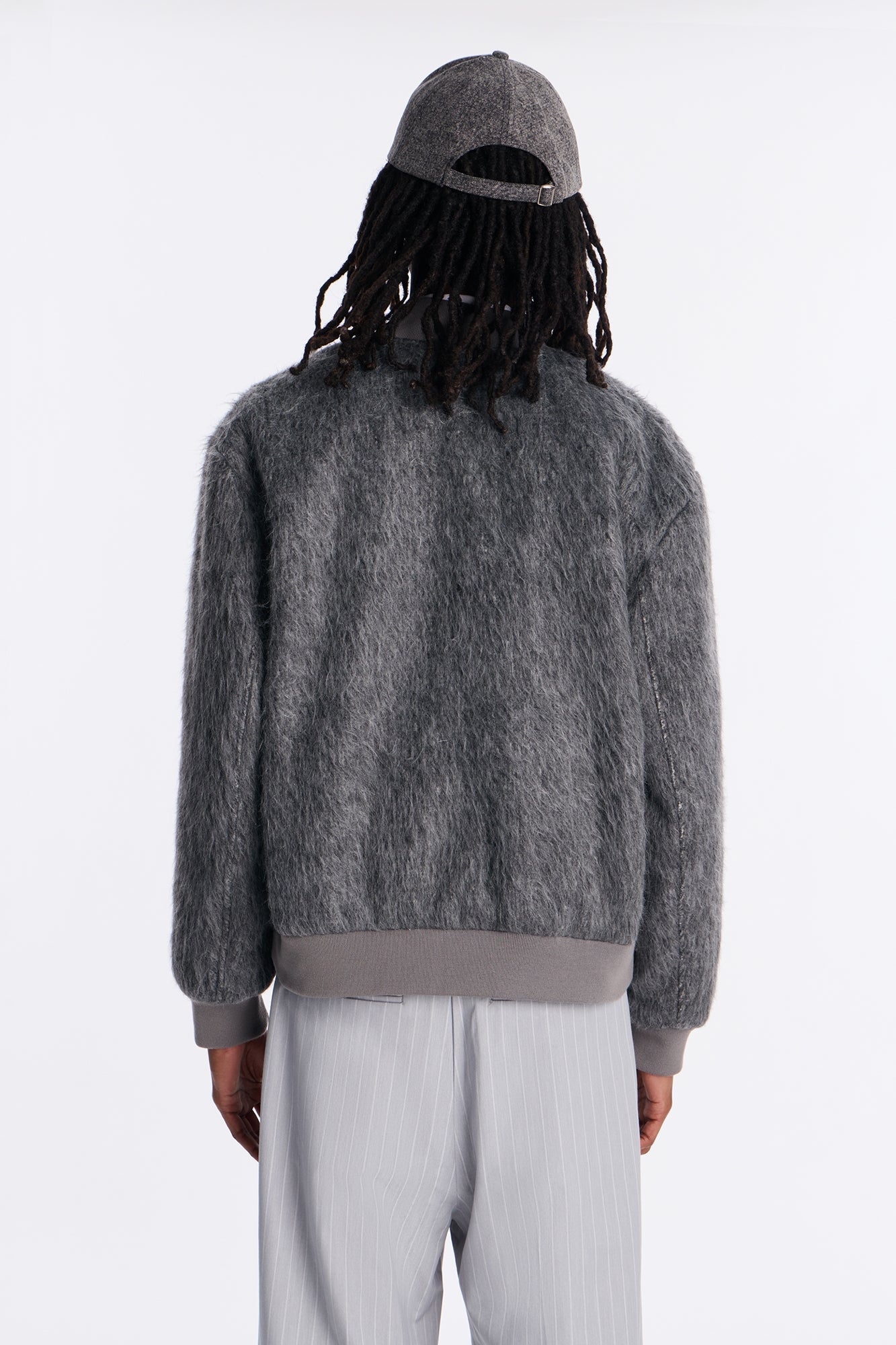 Relaxed Textured Mohair Bomber Jacket - Grey