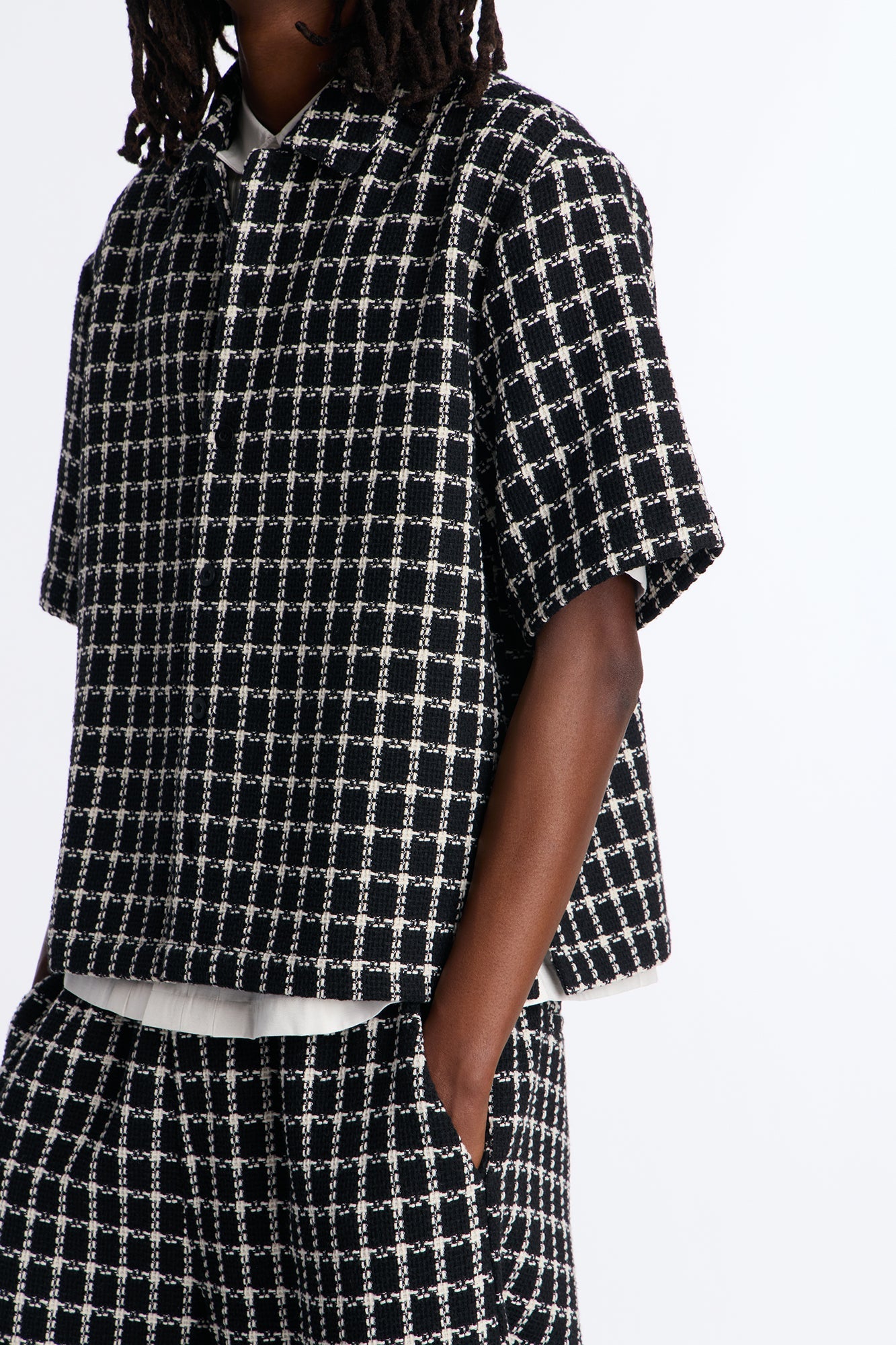 Relaxed Tweed Theory Button Up Shirt - Black