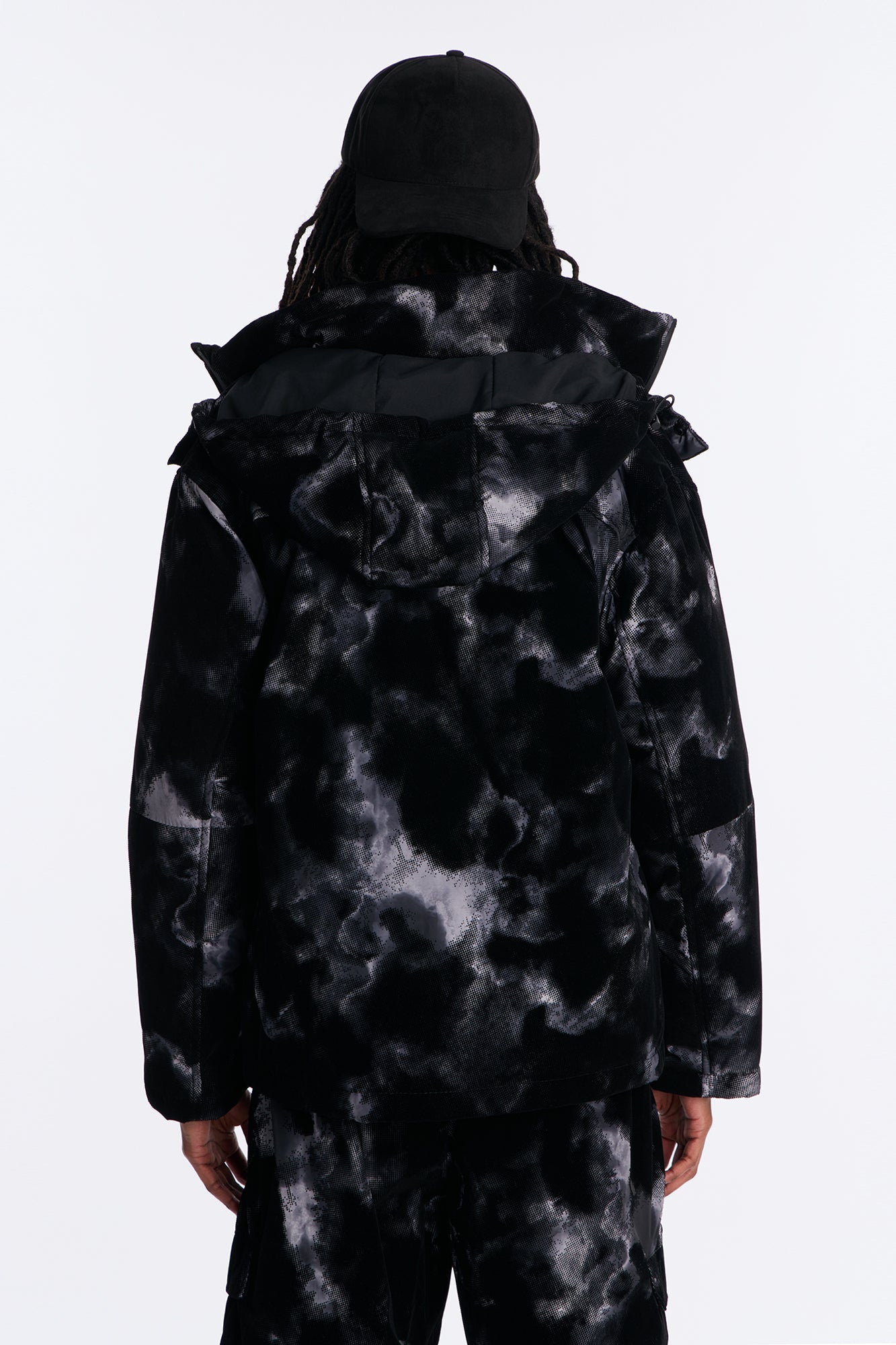 Padded Flocked Marble Ski Jacket - Black