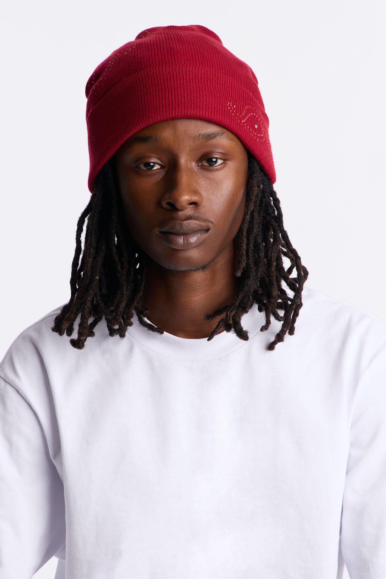 Riveted Paisley Fold Over Cuff Beanie - Red