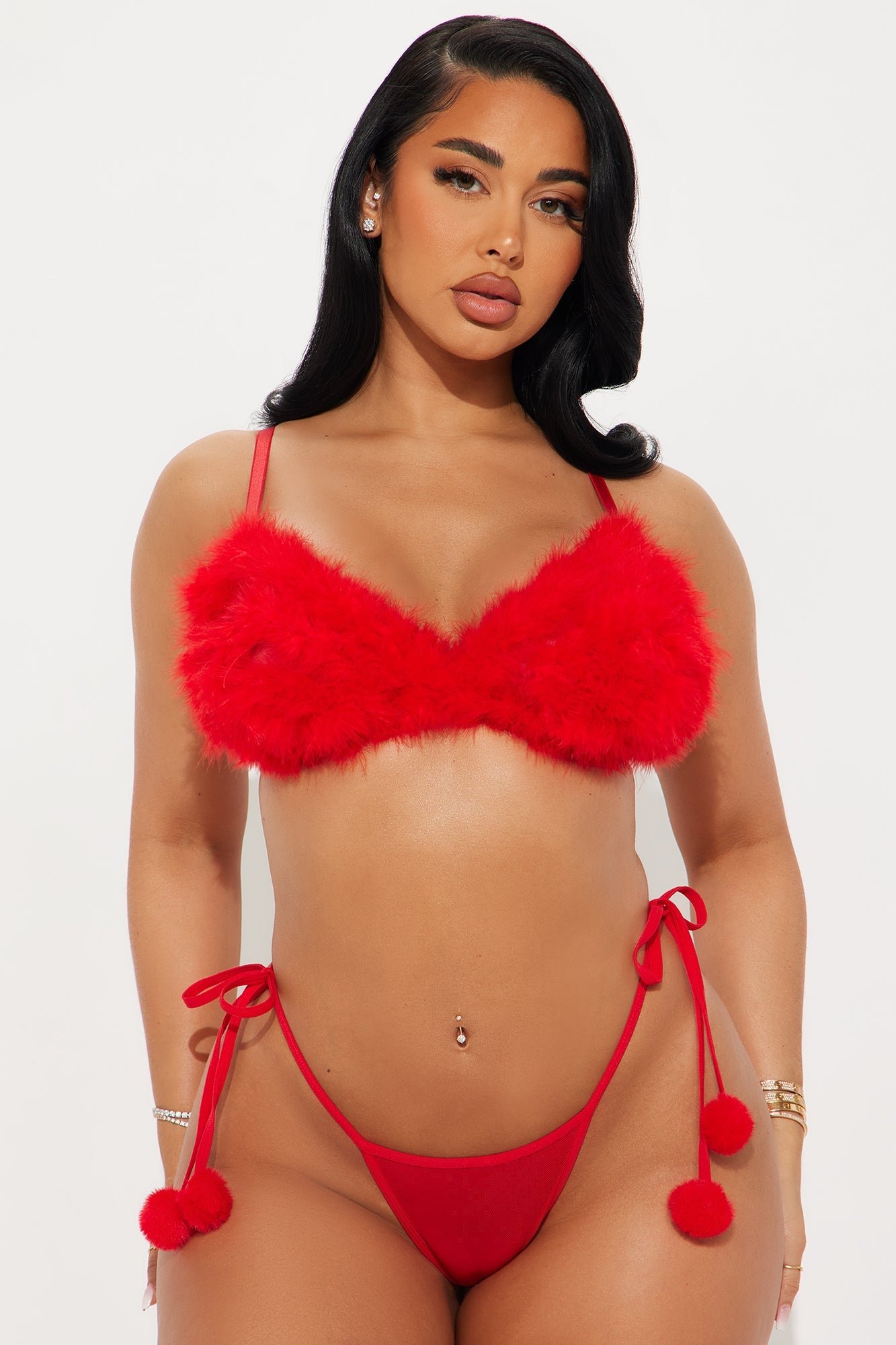 Sweet Lust Feather Bra And Panty Set - Red