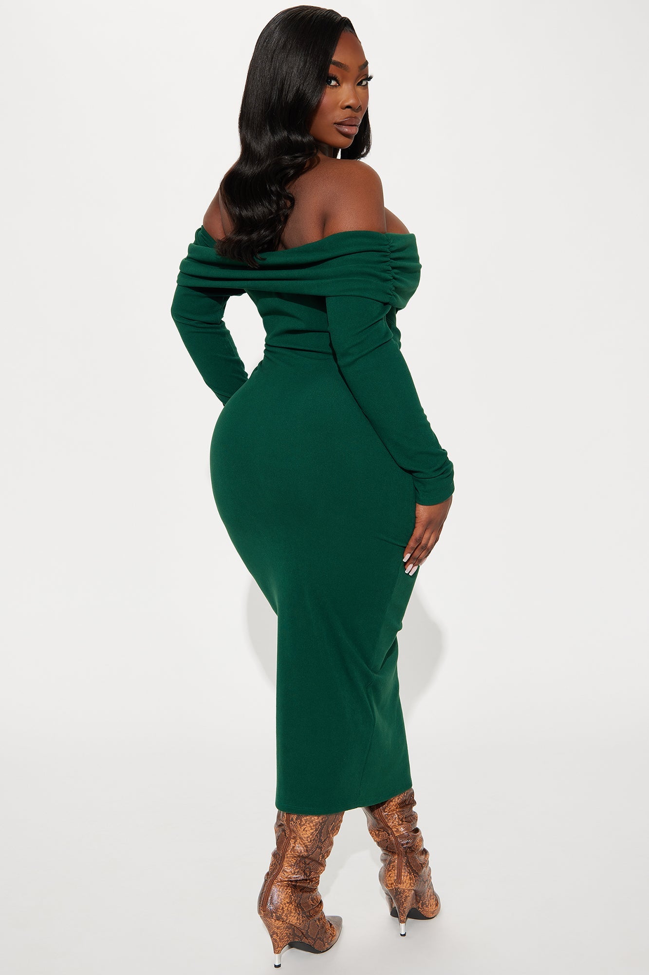True Masterpiece Ribbed Midi Dress - Hunter