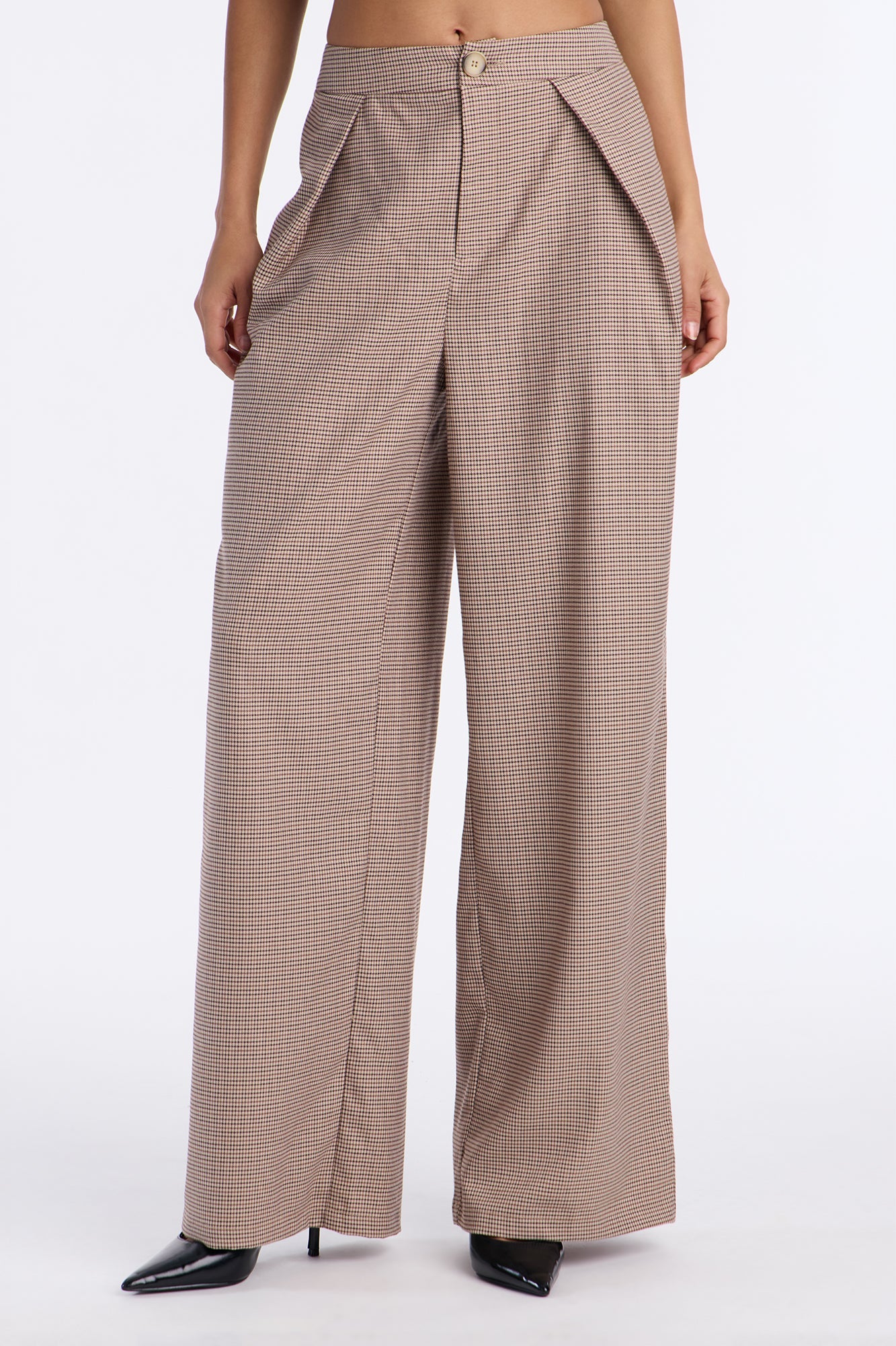 Biggest Accomplishment Houndstooth Wide Leg Trouser Pant 33″ - Brown/combo