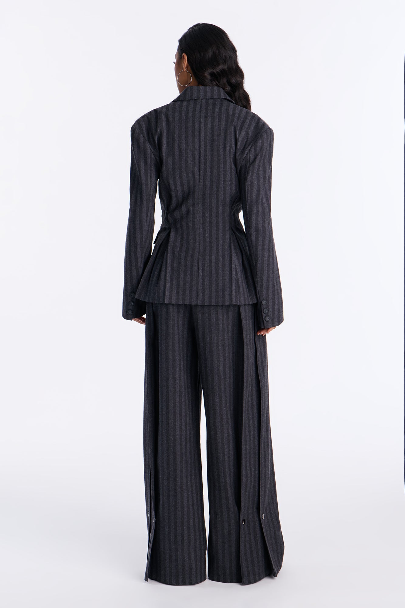 Wall Street Striped Double Breasted Blazer - Charcoal