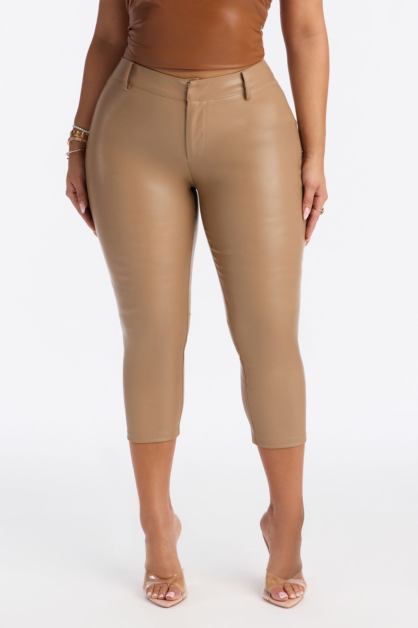 Marinna Faux Leather Capri Pant - Taupe