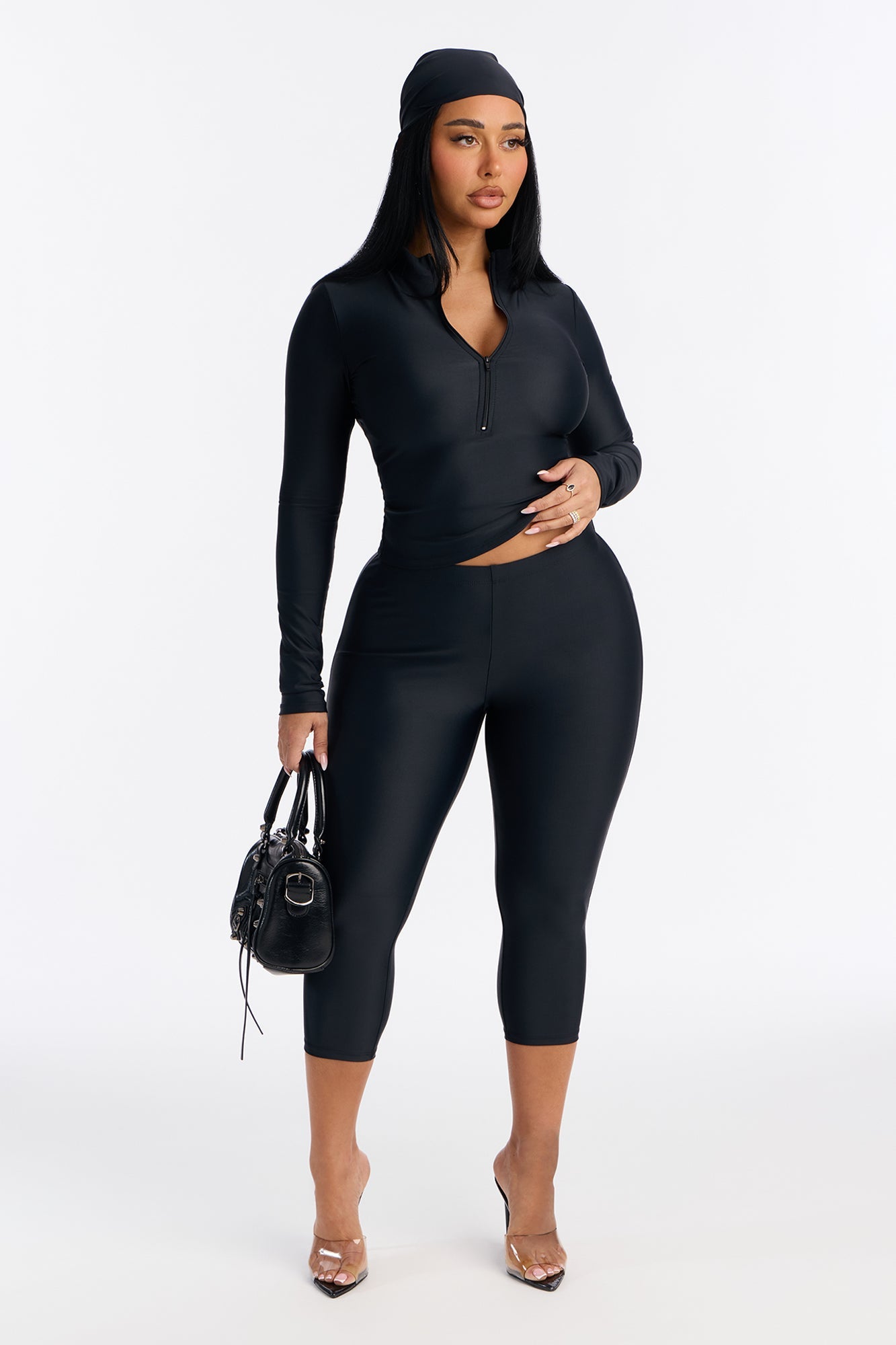 Isabelle Matte Tricot 3 Piece Capri Set - Black