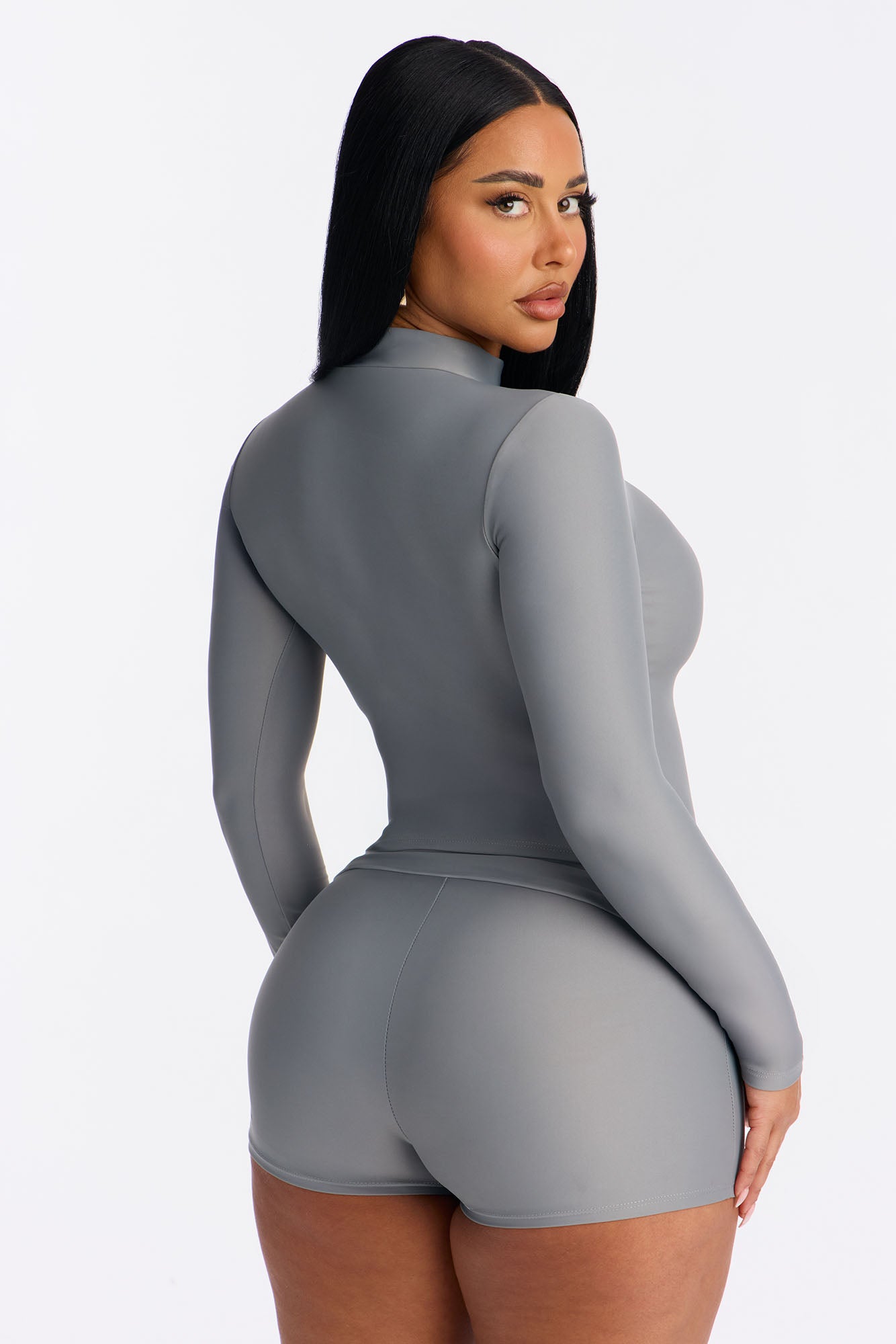 Isabelle Two-Way Zip Fold Over Short Set - Silver