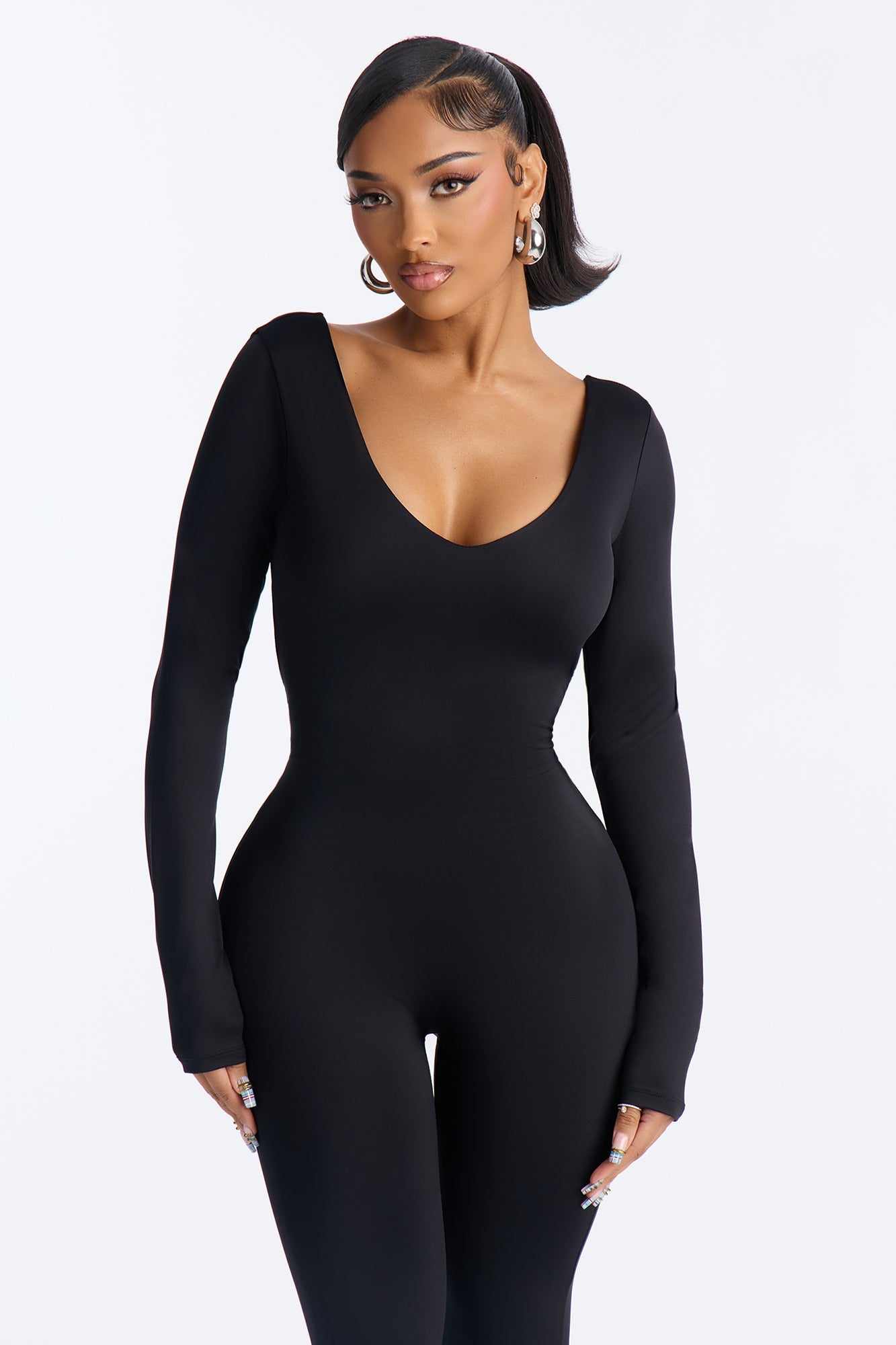 Contour Double Lined Low Back Skinny Leg Jumpsuit - Black