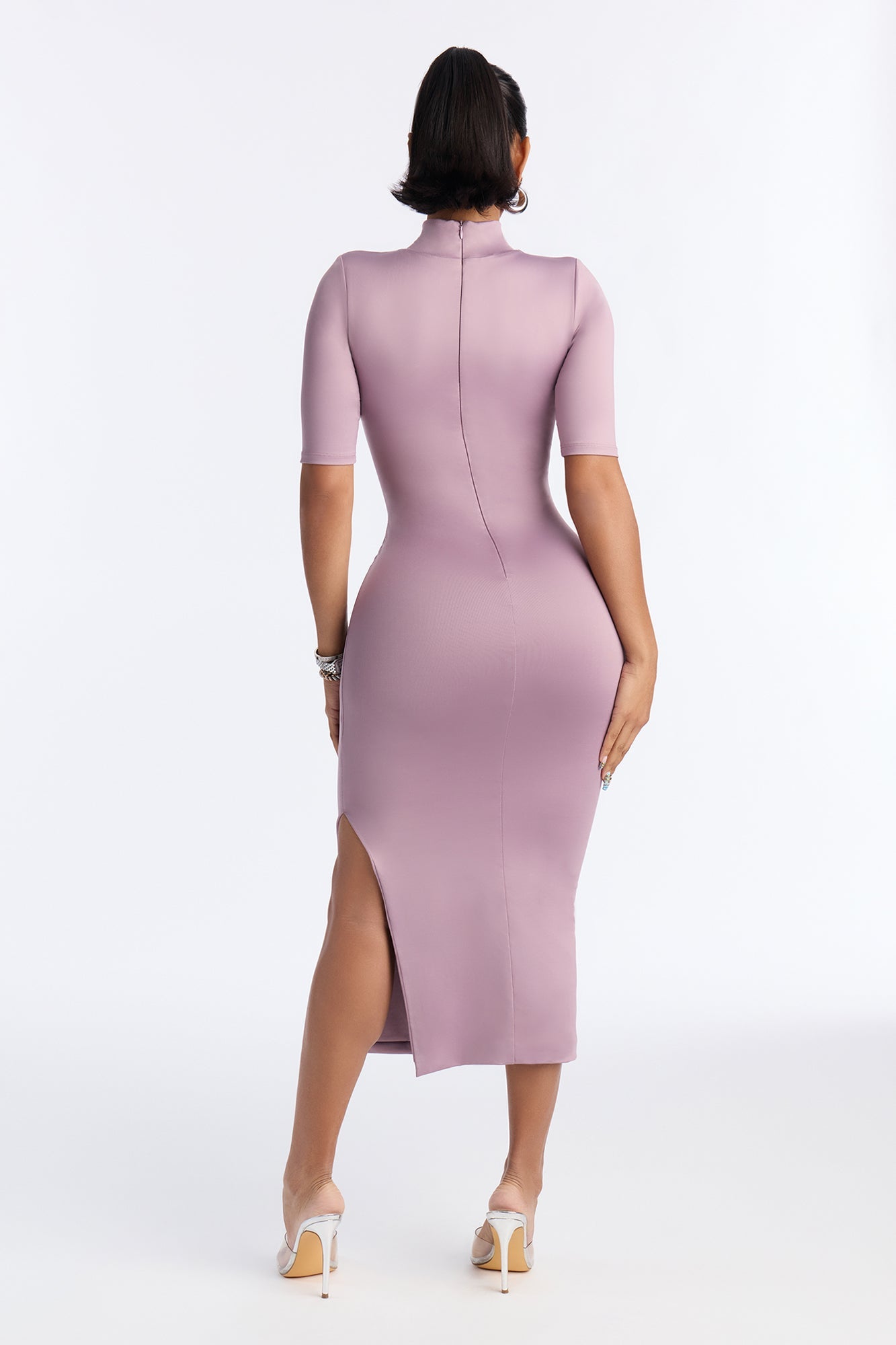 Contour Double Lined Turtle Neck Midi Dress - Lavender