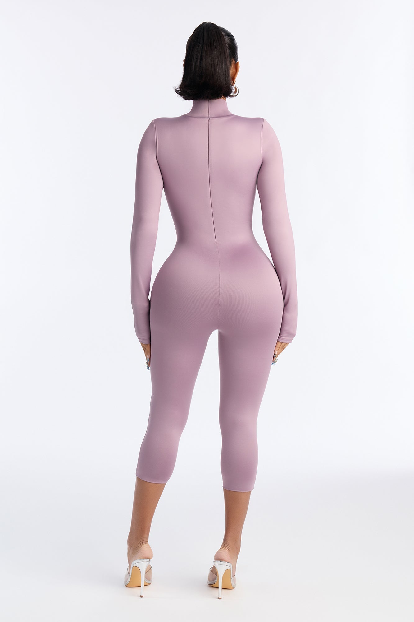 Contour Double Lined Mock Neck Capri Jumpsuit - Lavender