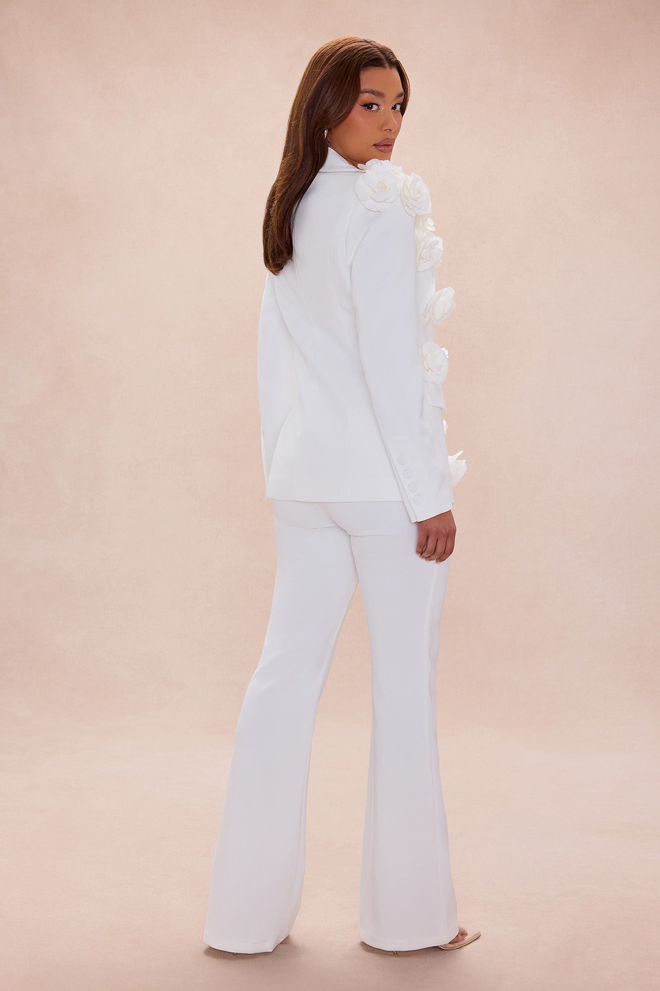 Arden Floral Applique Blazer Pant Set - White