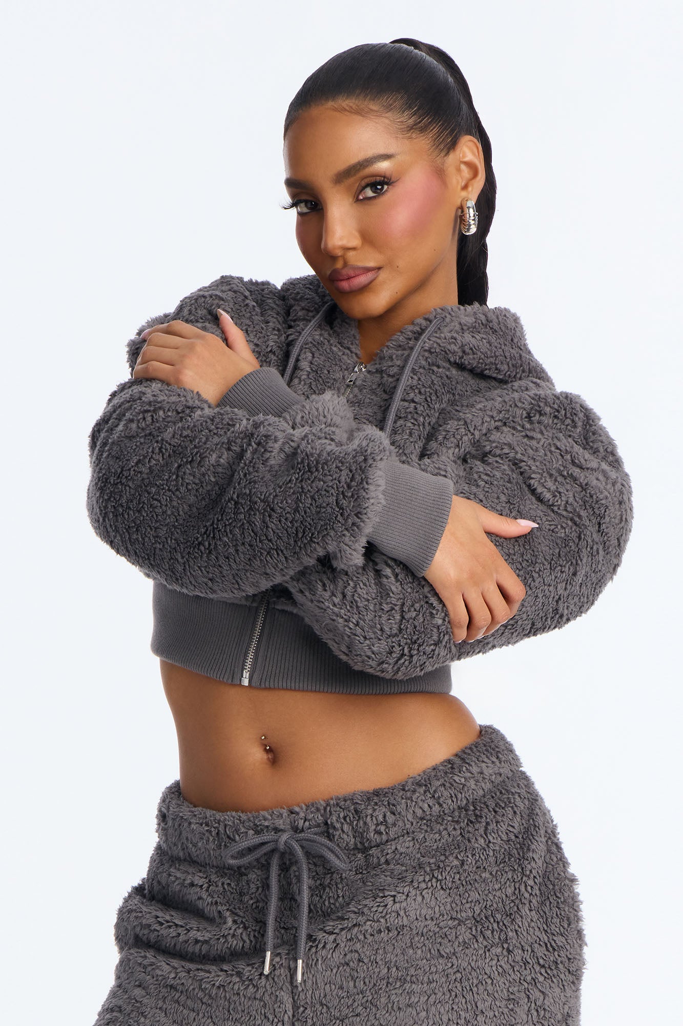 Sarah Sherpa Zip Up Sweatshirt - Grey