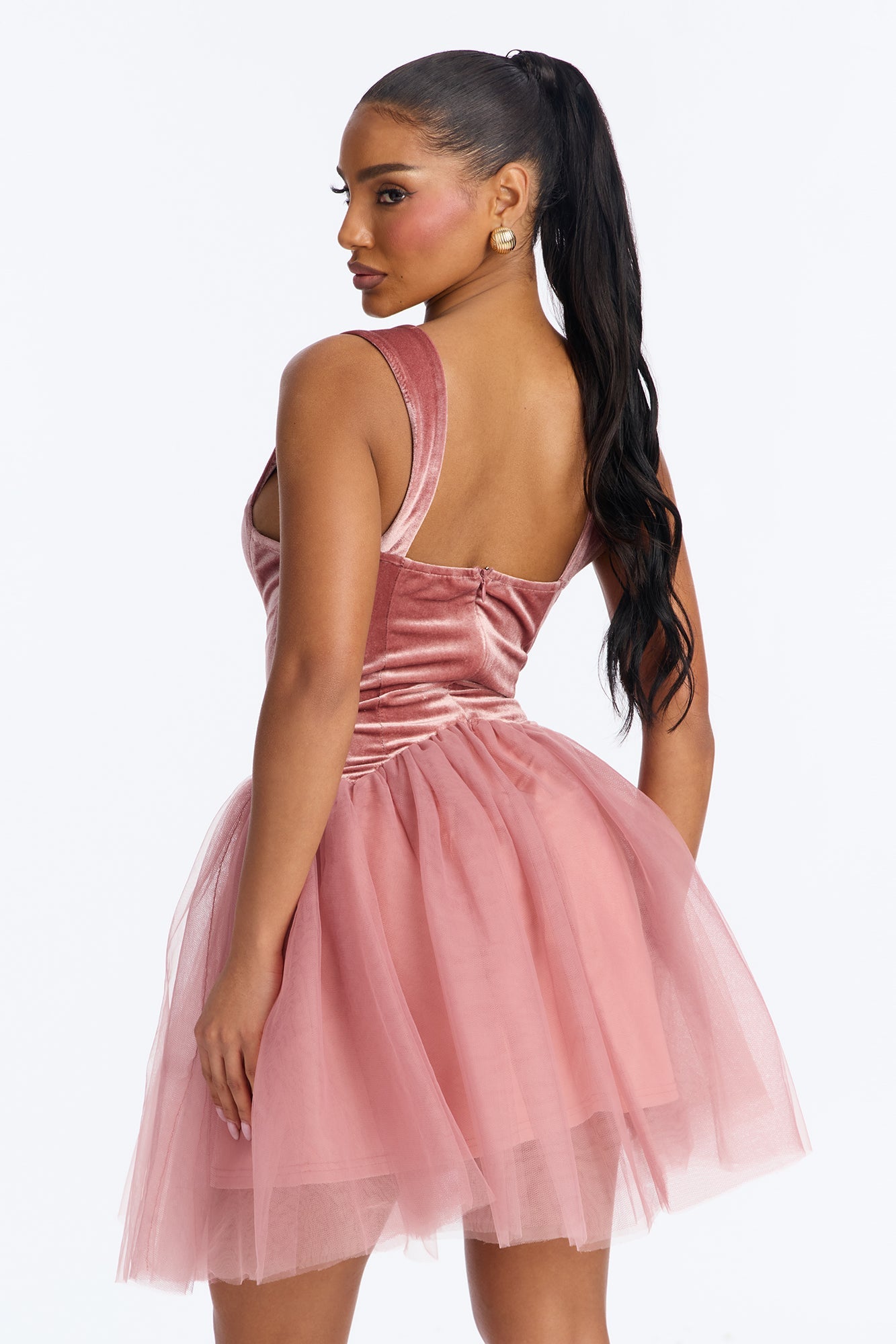 Constanza Velvet Tulle Mini Dress - Mauve