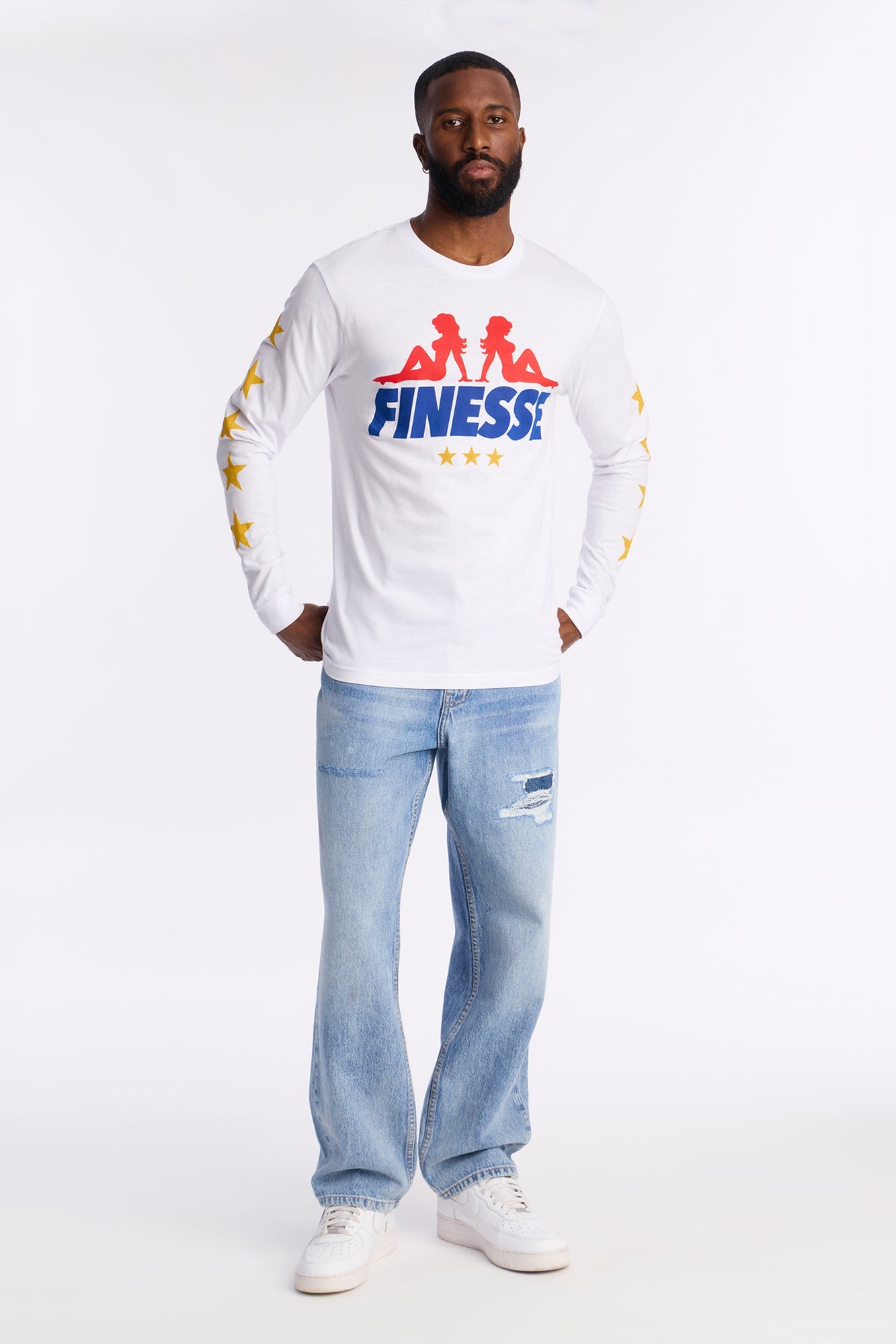 Finesse Star Long Sleeve Tee - White
