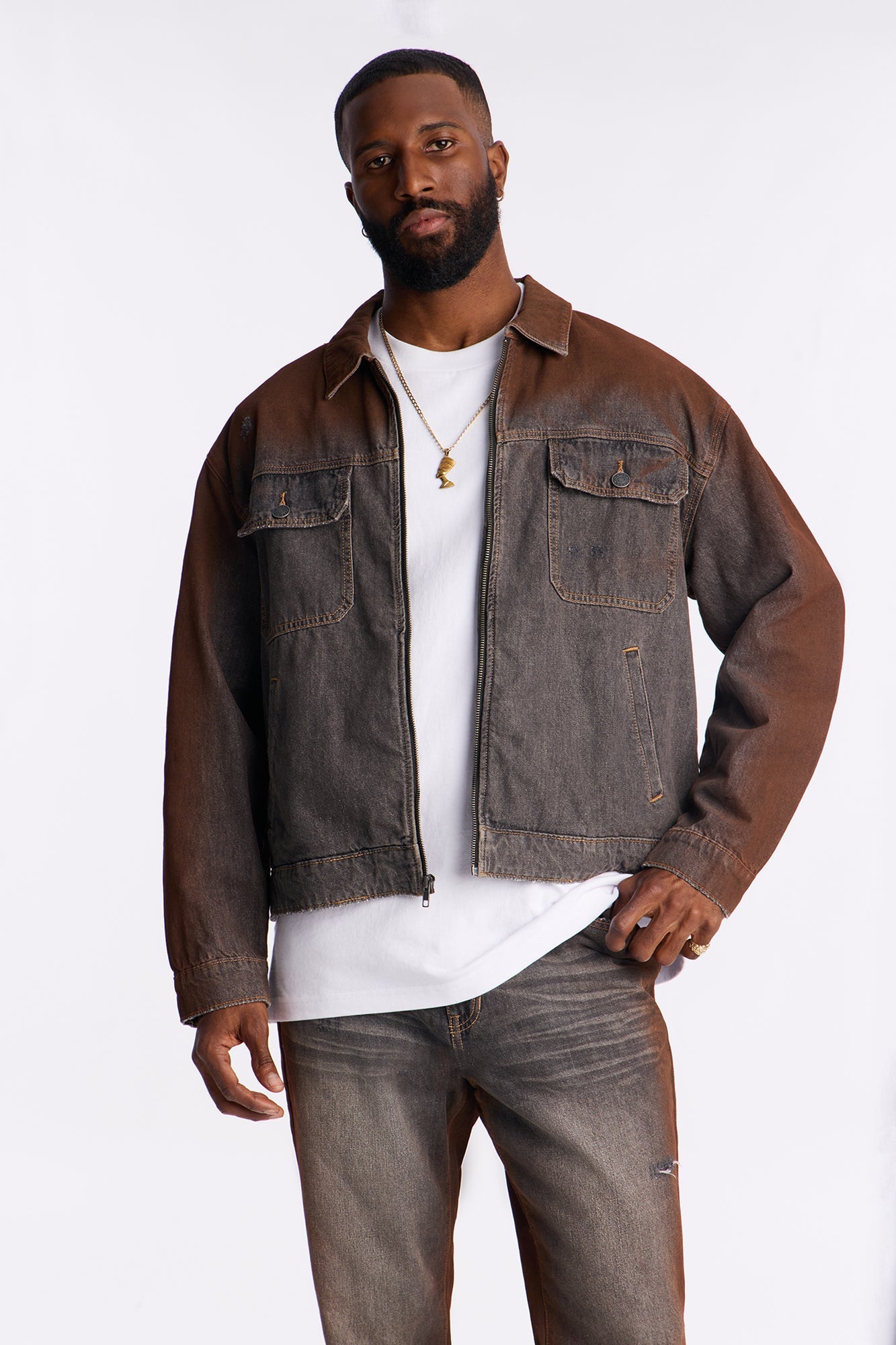 Cropped Inferno Ombre Work Jacket - Brown