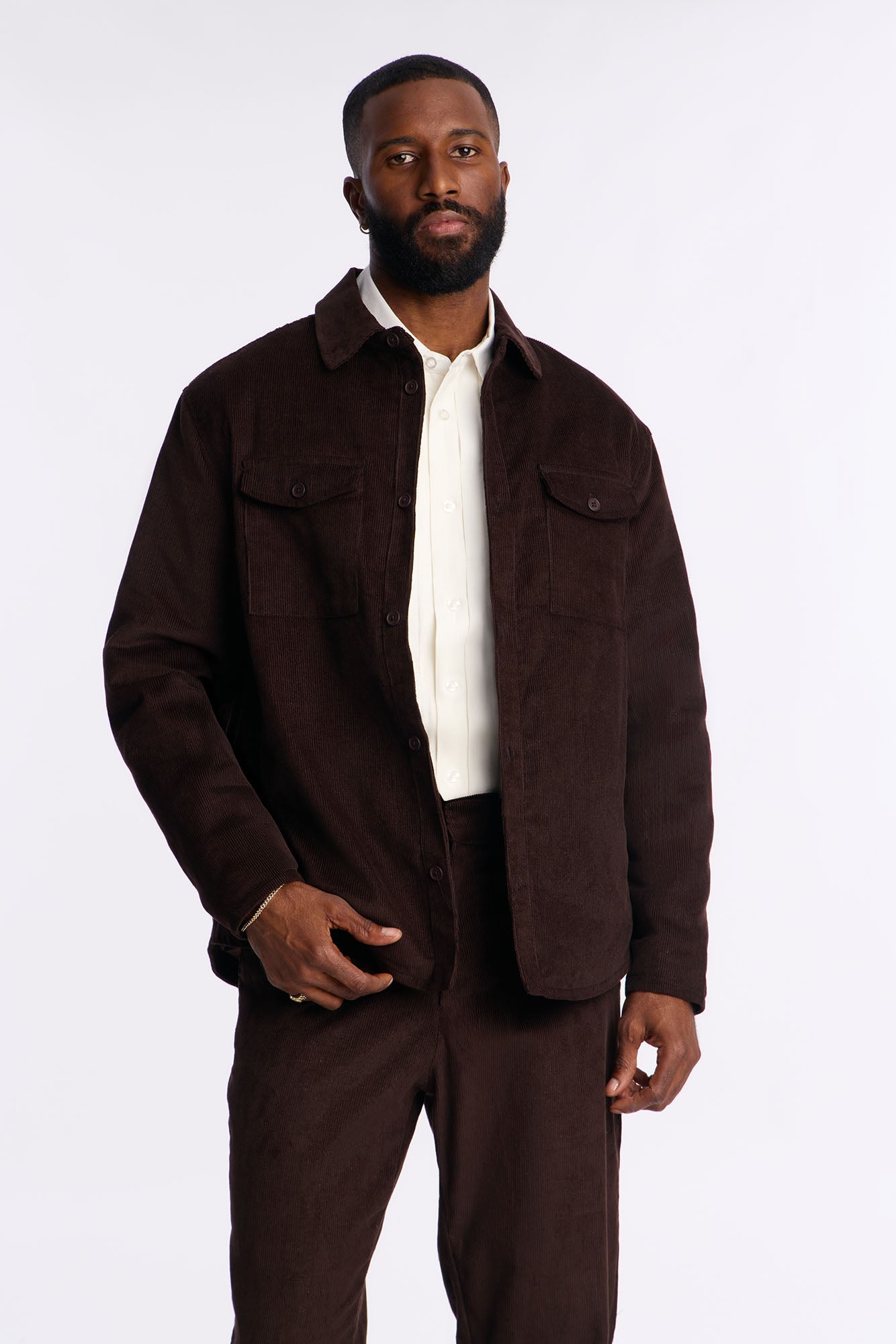 Corduroy Wale Button Up Shirt - Dark Brown