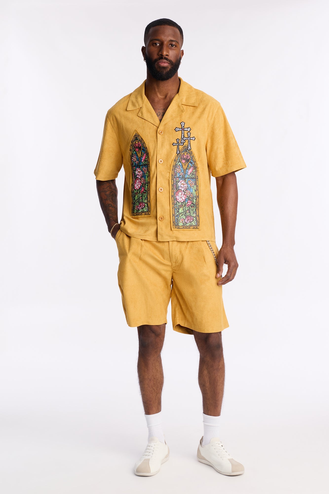 Divine Link Pleated Suede Short - Mustard
