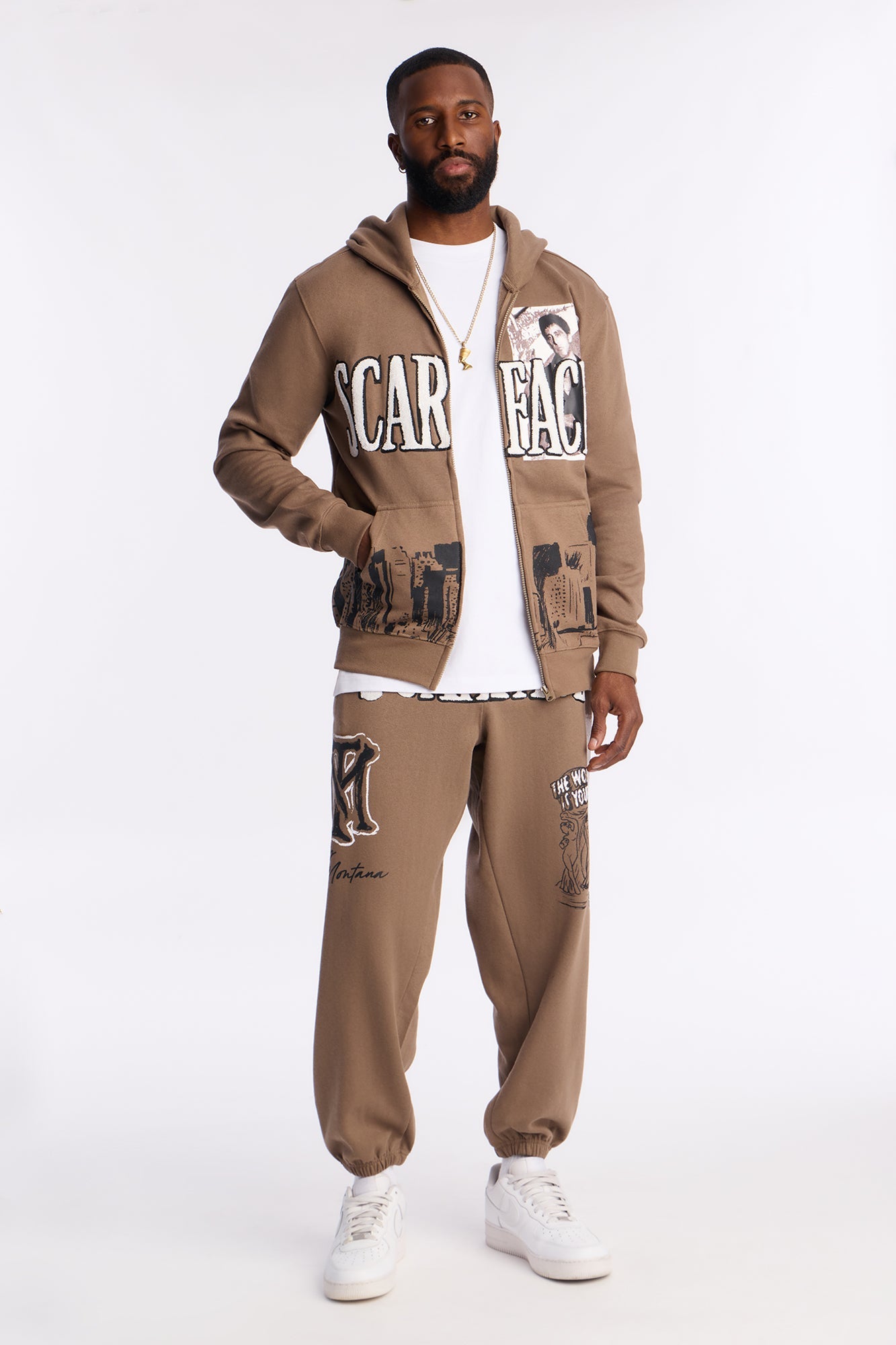 Scarface Tony Montana Zip Up Hoodie - Brown