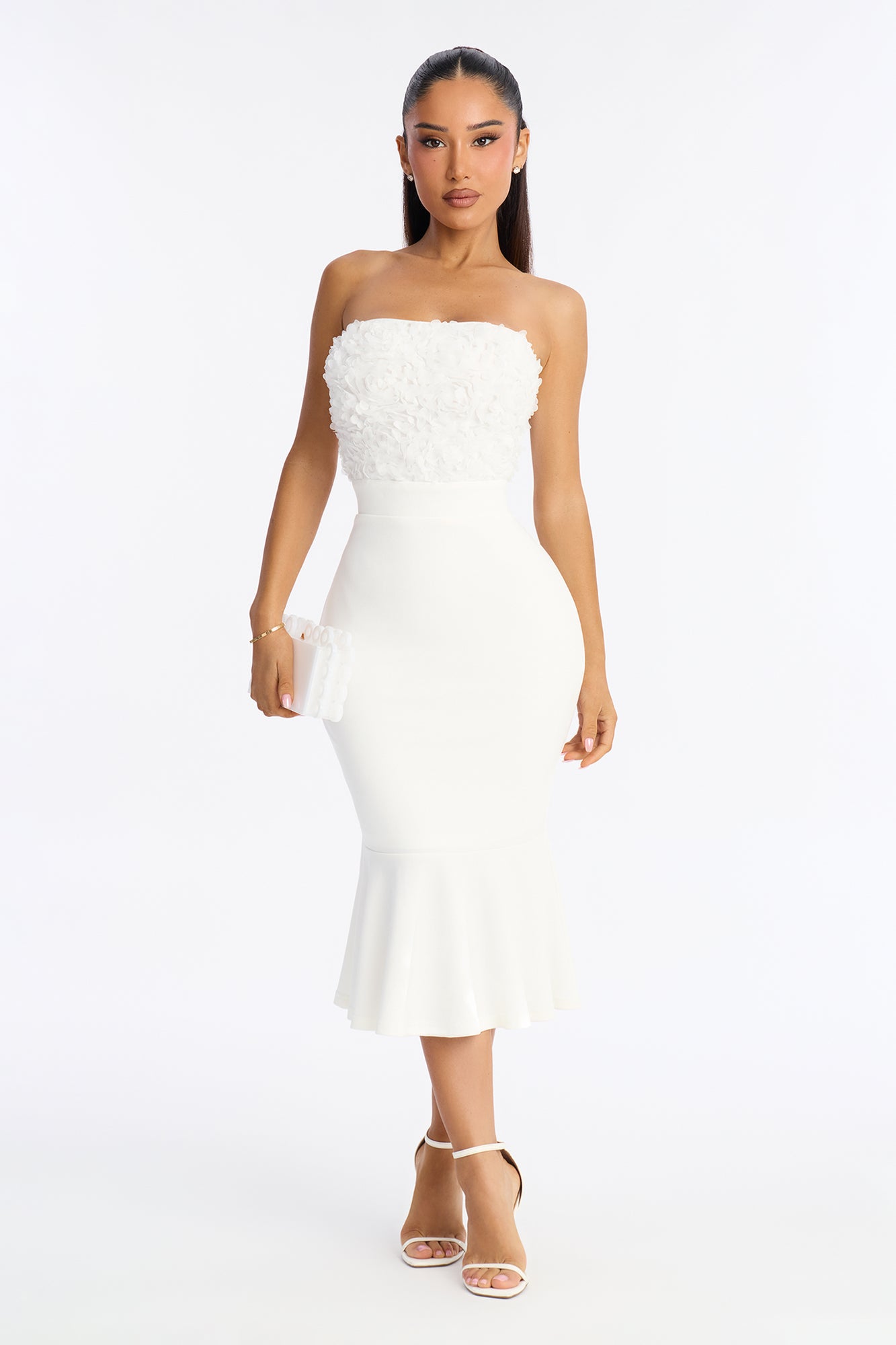 Diana 3D Floral Midi Dress - White