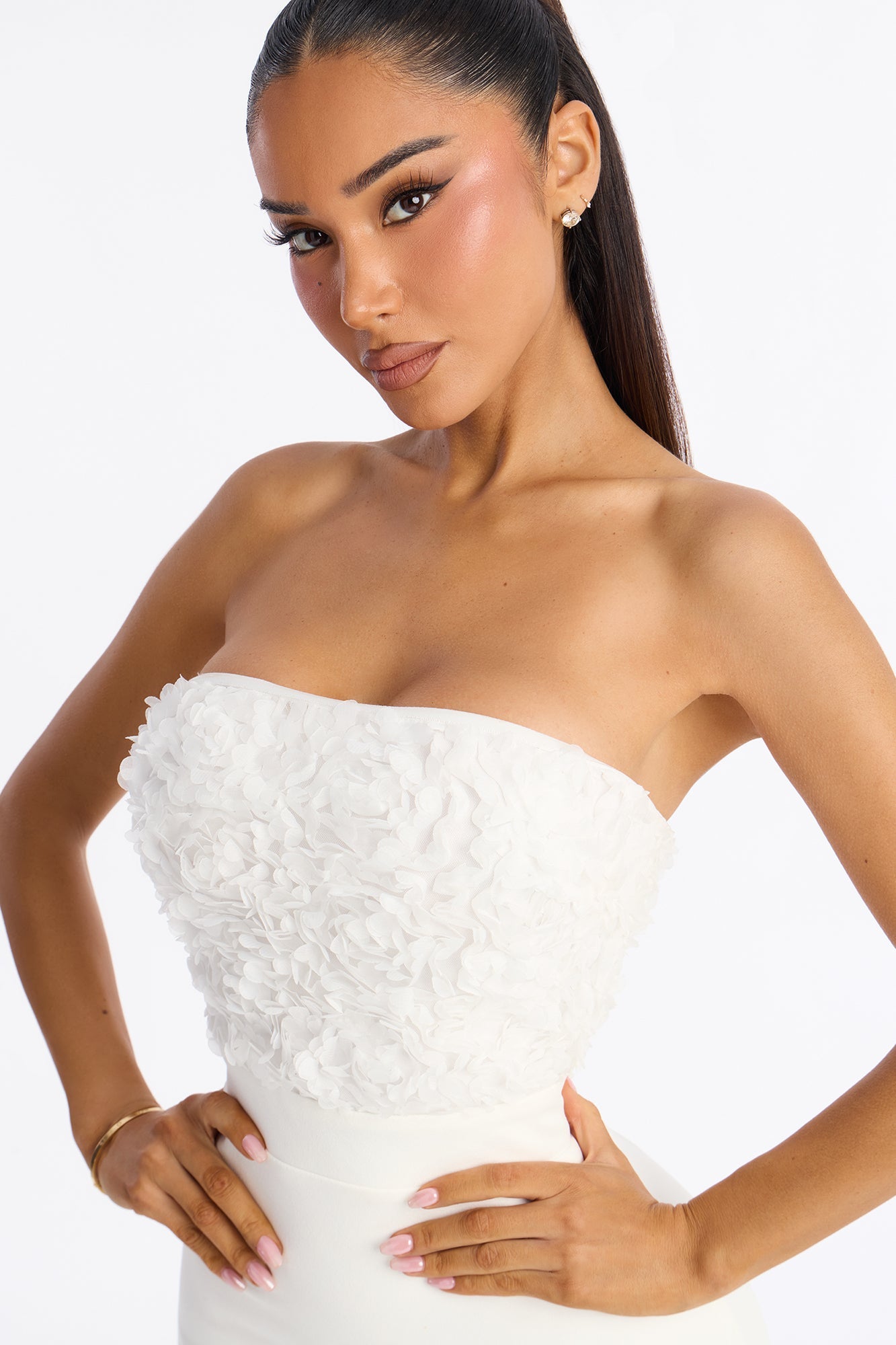 Diana 3D Floral Midi Dress - White