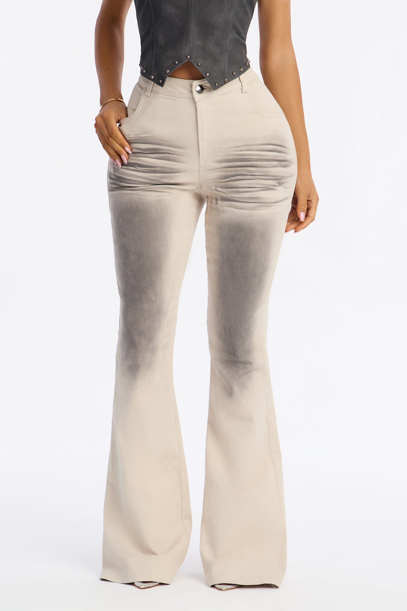 Stacey High Rise Washed Flare Pant 32″ - Grey/combo